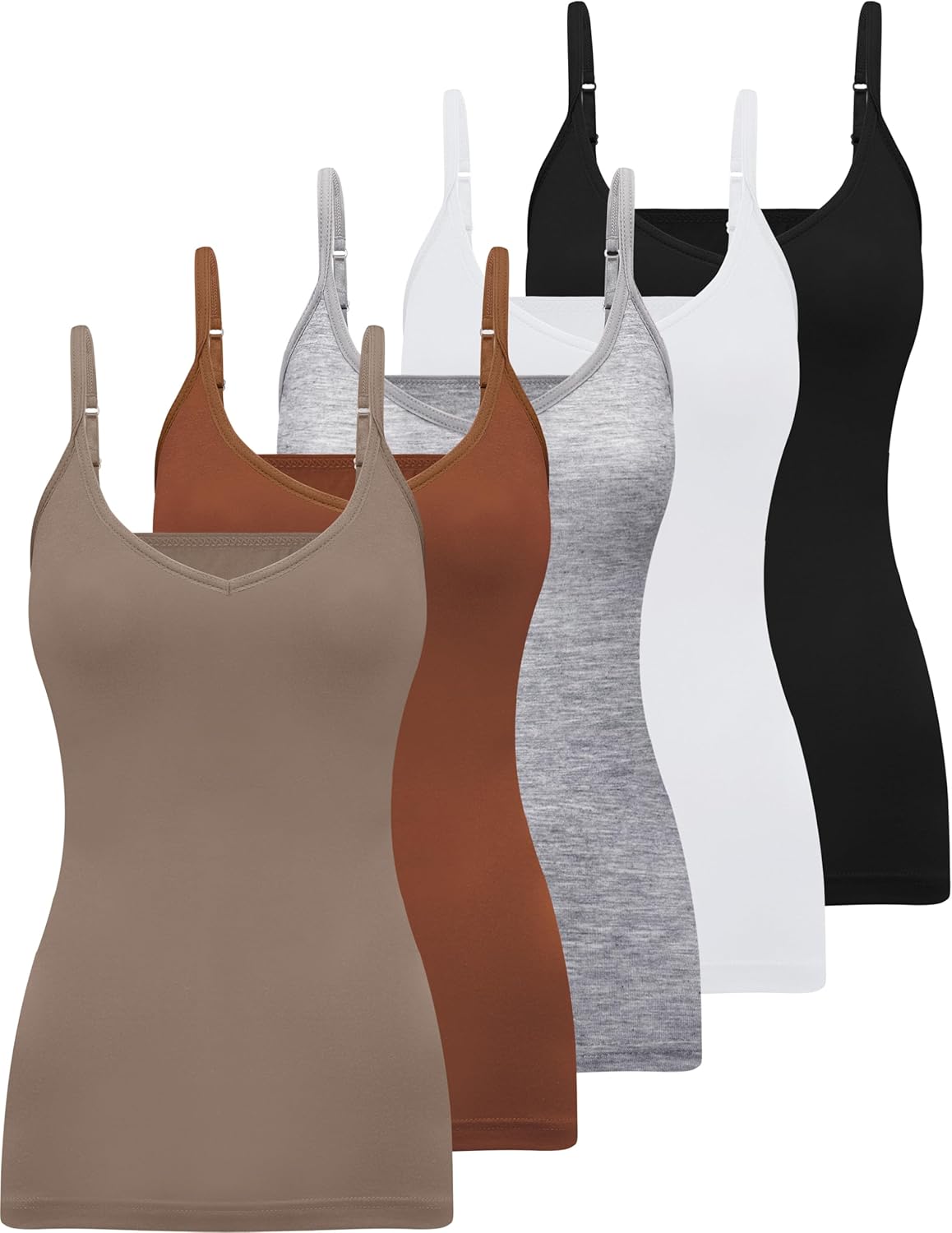 BQTQ 5 Pcs V Neck Camisole Tops for Women Spaghetti Strap Tank Top Womens Camisole Undershirt Slim Fitted Camisoles