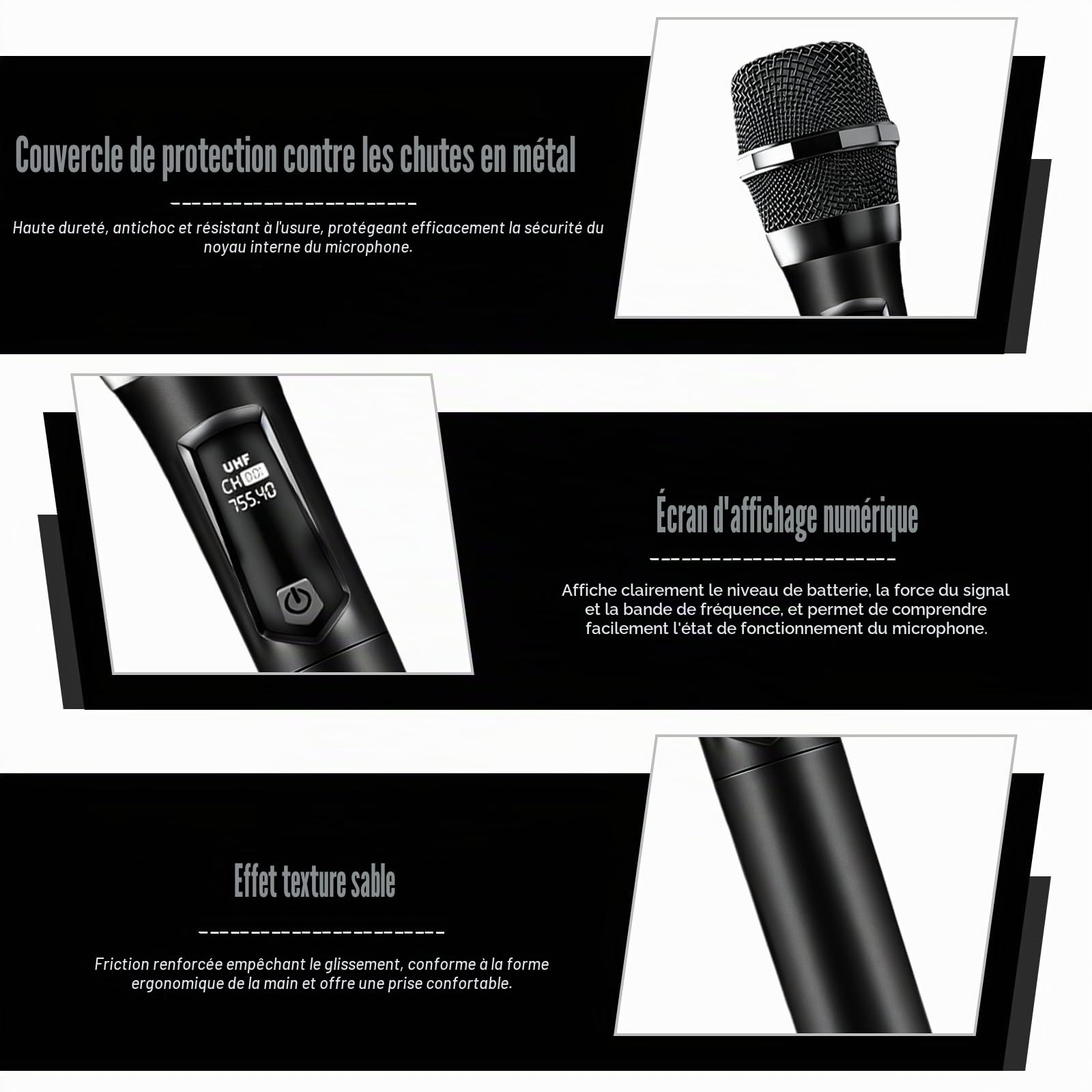 Microphone Sans Fil, Double Microphone Karaoké, Double Portable Micros Dynamiques Avec Récepteur, Microphones A Main Sans Fil Rechargeable Pour Églises, Mariages, Karaoké, Chants, Fêtes, Soirées, Dj