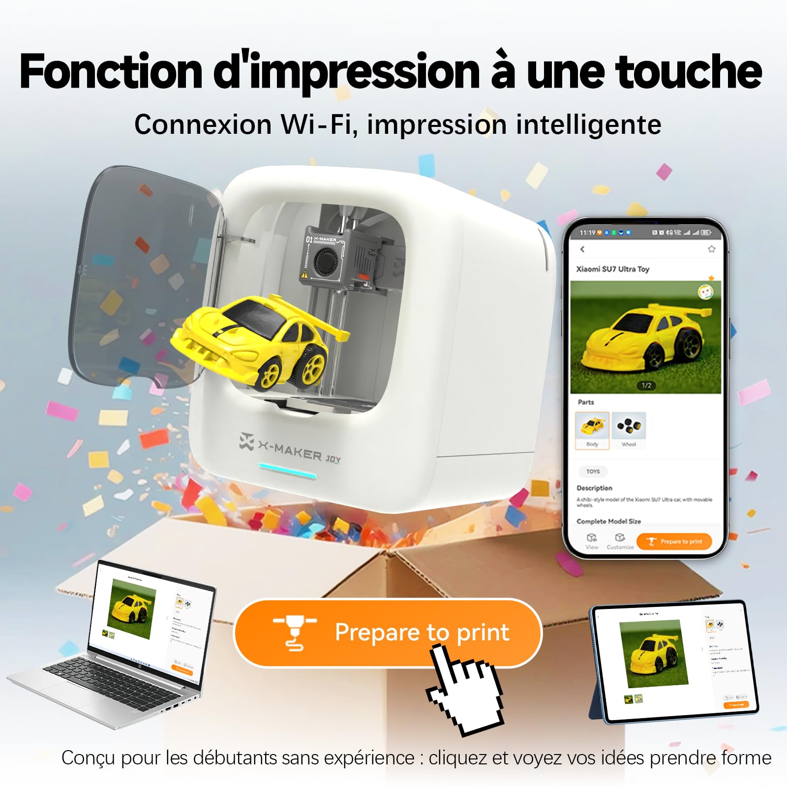 Stampa 3D AI, Kit con 8 Filamenti PLA, Funzione Di Design AI, Ampia Libertà Creativa, Velocità Fino A 400 Mm/S, con 16+ Mini Moduli 3D, Controllo tramite App, X-Maker Joy AI+