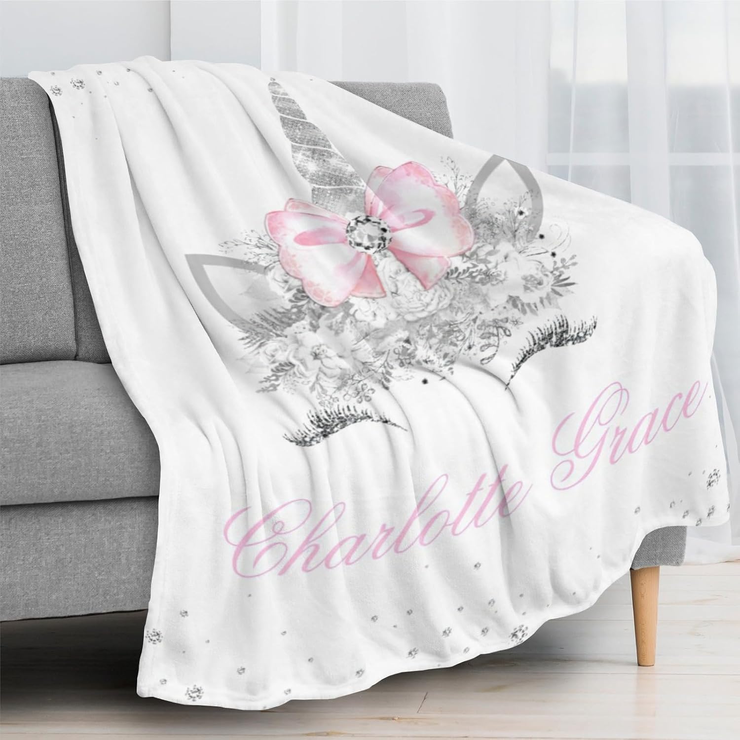 Custom Baby Blanket with Name Personalized Baby Girl Gifts Personalized Magical Floral Unicorn Blanket for Girls Newborn Girl Gifts Nursery Throw Blankets - Floral Unicorn 60x80in