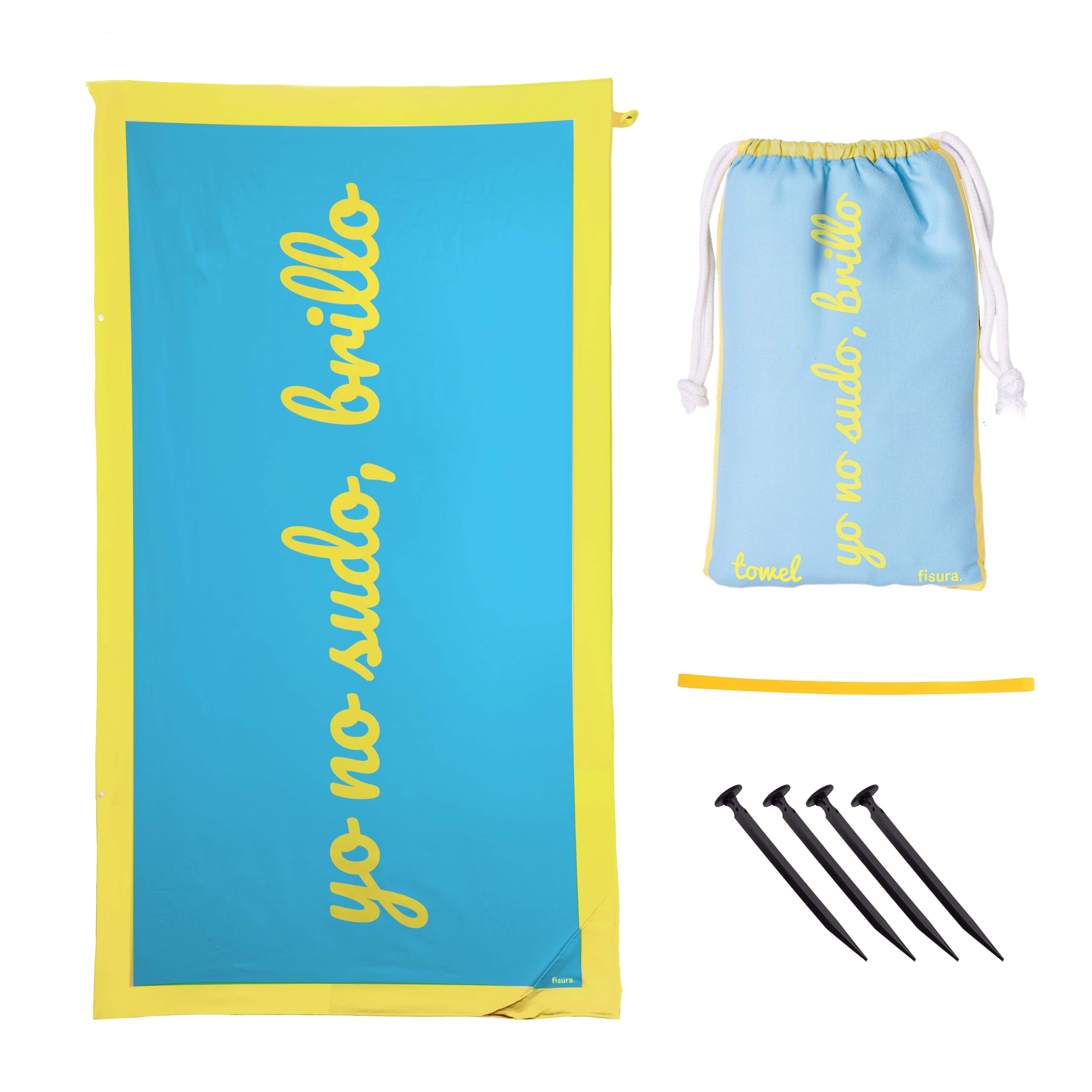 Fisura, Oversized Beach Towel Yo no sudo brillo Lightweight blue and yellow microfiber towel for the pool beach, camping
