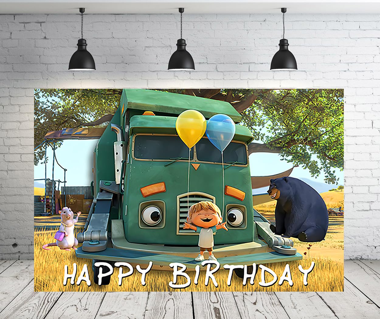 POMIP Trash Truck Backdrop 5x3ft Photo Background for Birthday Party Supplies Truck Birthday Baby Shower Banner for Party Decorations