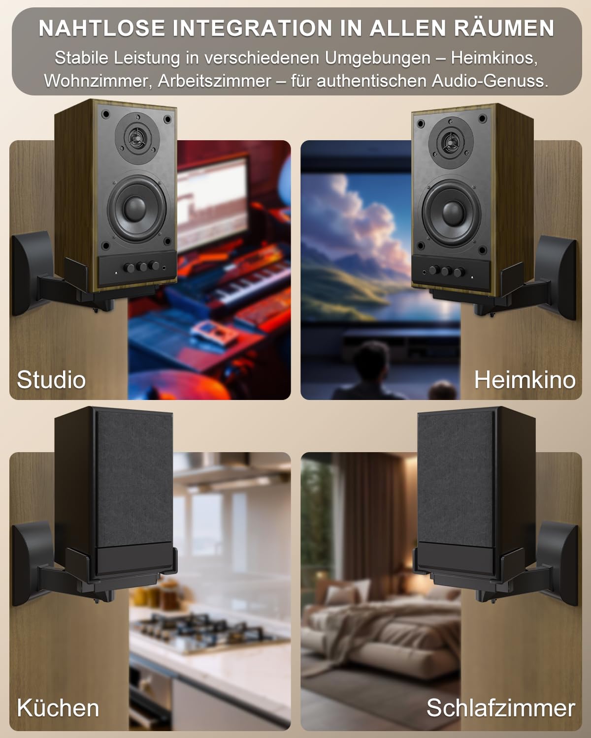 WALI Lautsprecher-Wandhalterungen, Zweifache Halterung für Große Surround-Sound-Lautsprecher, je bis zu 25 kg Tragfähig (SWM201), Schwarz