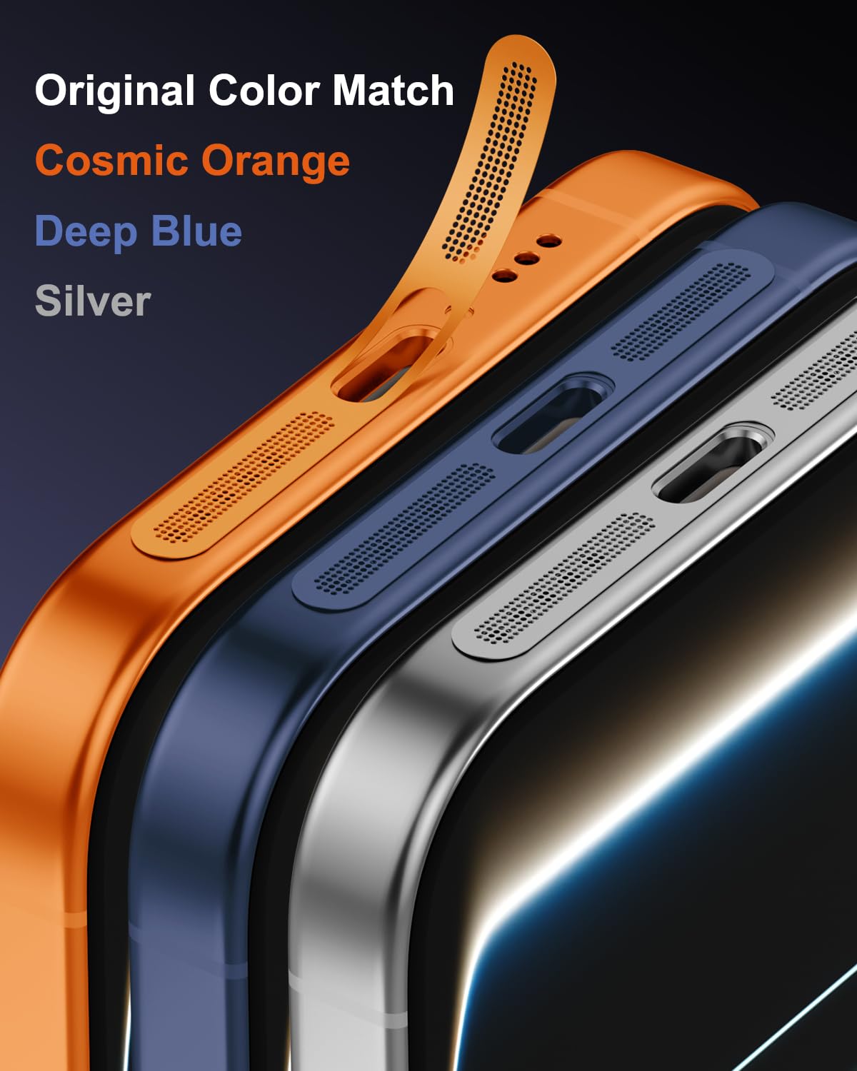 Siatka pyłoszczelna naklejka na iPhone 17 Pro, kolor pomarańczowy Cosmic Orange | 5 sztuk wysokiej jakości ochrona przed kurzem do kanału ładowania i głośnika, łatwa instalacja