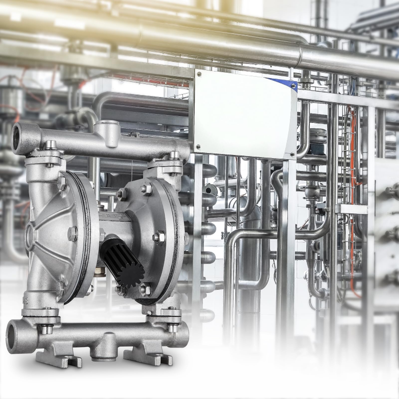 VEVOR Bomba neumática de doble diafragma entrada y salida de 12,7 mm bomba de transferencia neumática de diafragma de PTFE de acero inoxidable 8,8 GPM para petróleo, diésel, fluidos de baja viscosida