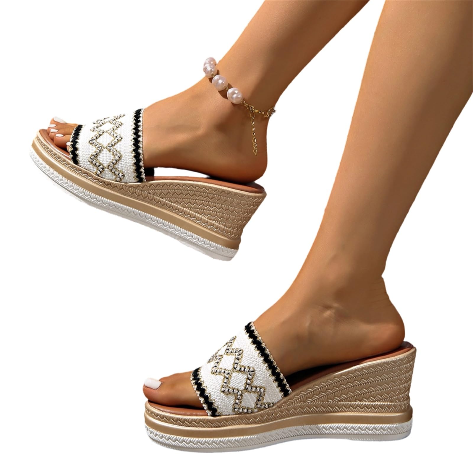 Chanclas de Cuña Sandalias con Cuña de Tejido y Suela Antideslizante, Diseño Sencillo de Banda Ancha, Parte Superior Transpirable para Diario