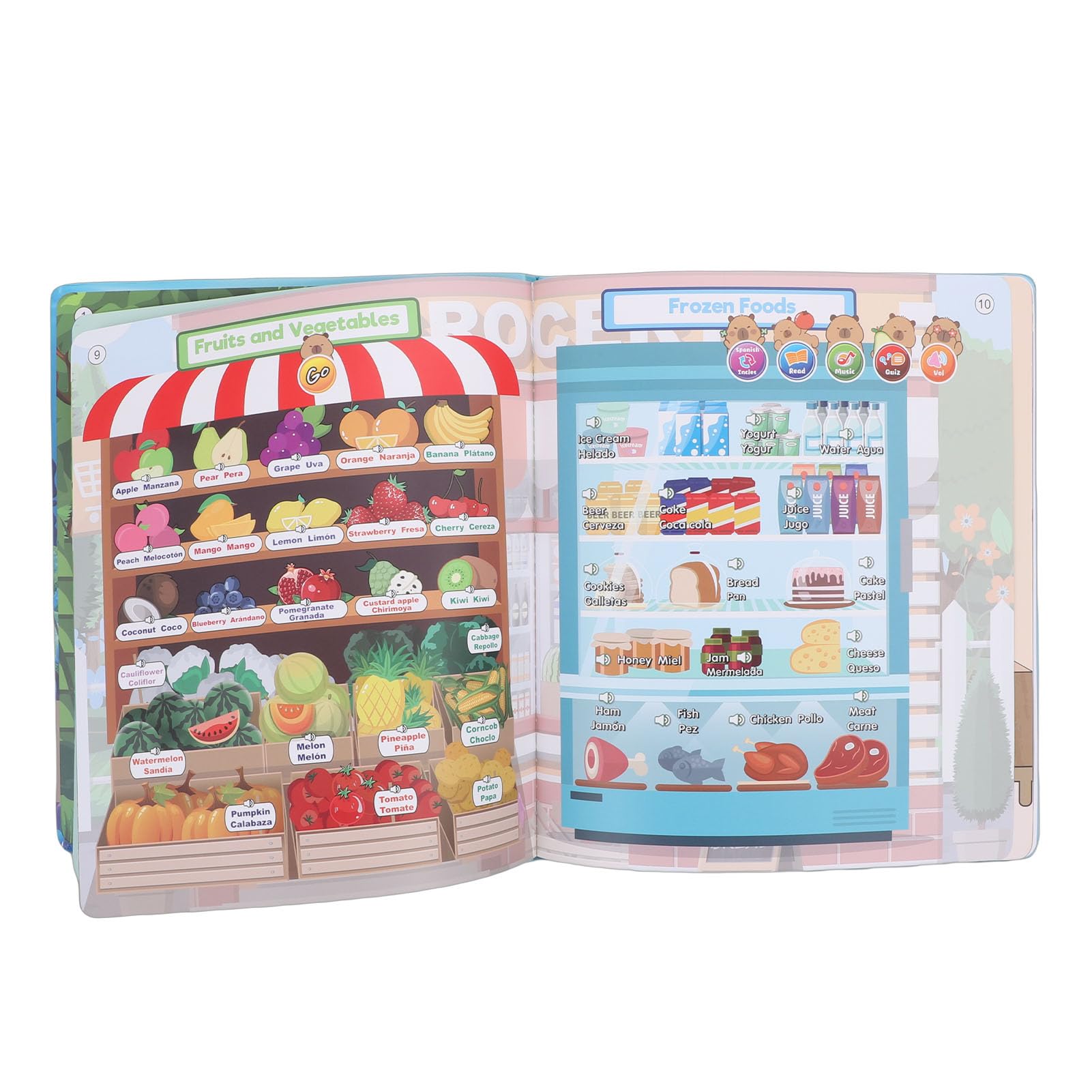 Generic Coinvolgente Libro Sonoro Bilingue Spagnolo-inglese per Bambini con Ricchi Accompagnamenti Musicali per L'apprendimento in età Prescolare
