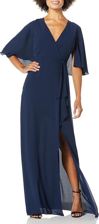 BCBGMAXAZRIA Womens Faux Wrap Capelet Gown
