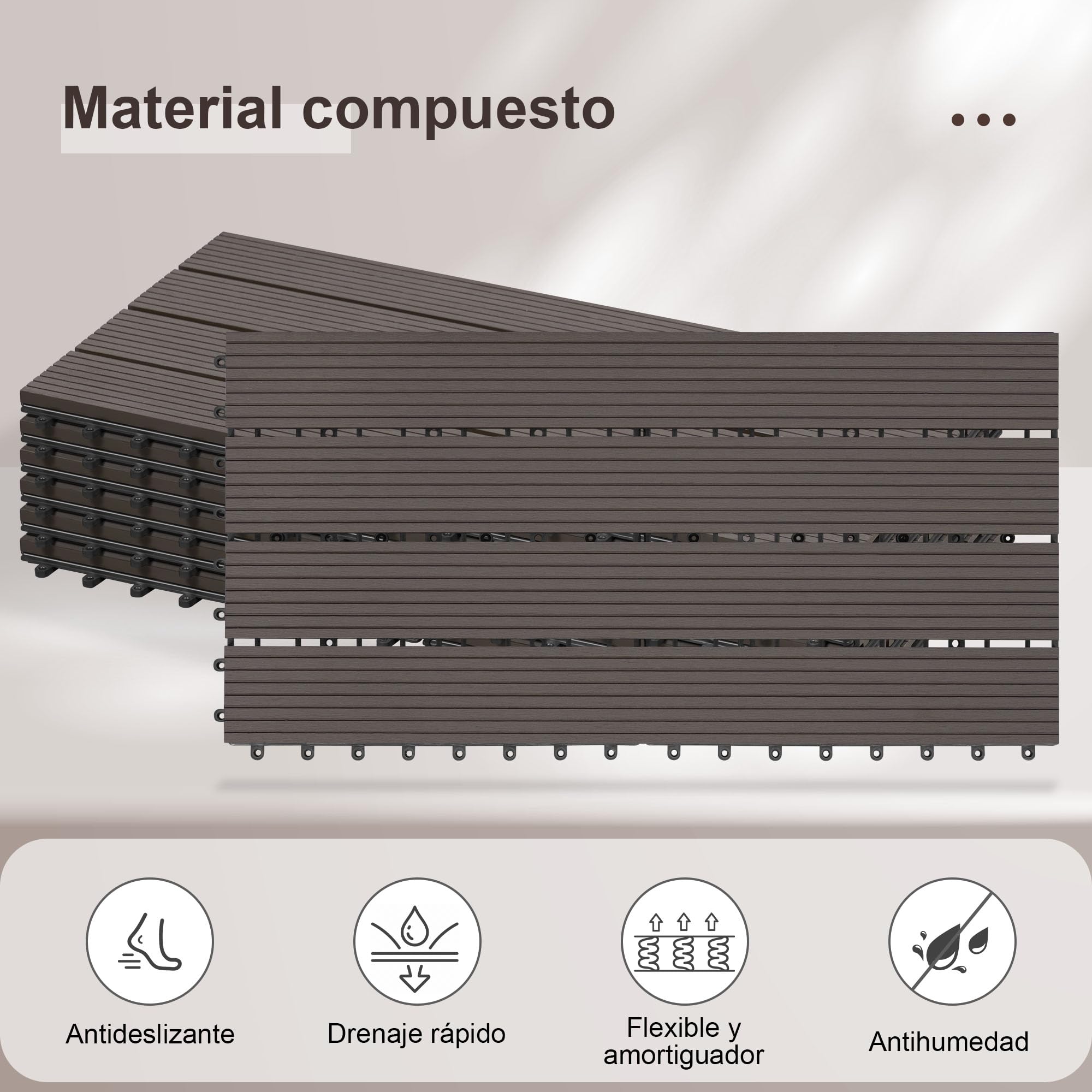 Laneetal Suelo de WPC para Jardín, Baldosas para Terraza, Suelos Clic Exterior para Patio Piscina Balcón, Baldosas Resistentes Indeformables, 12 Piezas, 30x60 cm, Café