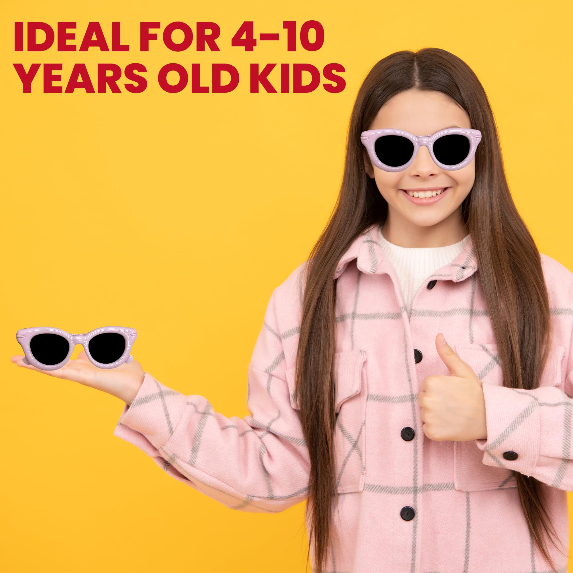 Koochie-Koo Plastic Cat Eye Frame Classic Sunglasses, Cooling Glasses for Kids, Glossy Finish Sunglasses for Girls, with Cute Car Shaped Storage Case, 4-10 Years (Pack of 1, Purple) - Image 2 thumbnail