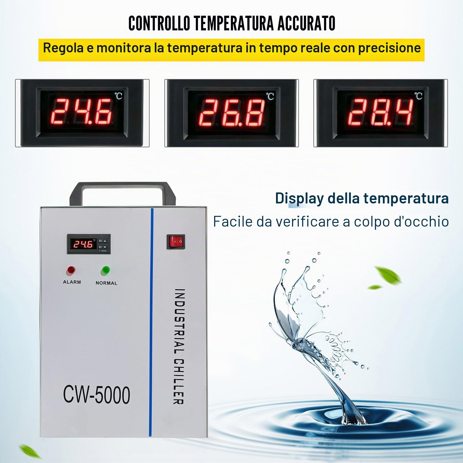 Raffreddatore d'acqua industriale Cw-5000,Raffreddatore per tubi laser Co2 Raffreddatore industriale Termostato preciso per macchine per incisione CNC/incisore laser 80w / 100w (CW-5000DG)