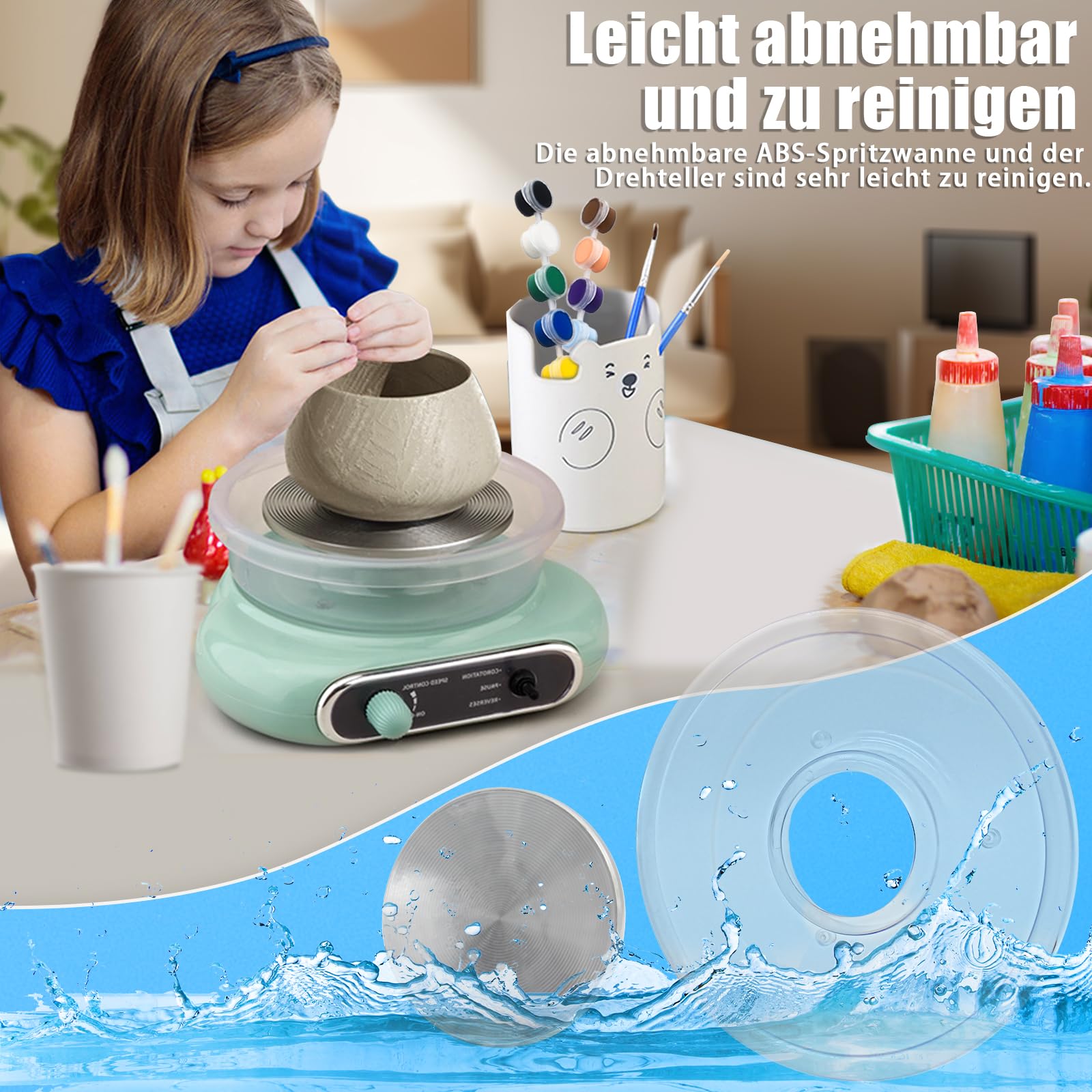 fisca Mini-Töpferscheibe, 4,7“ Töpferscheibe für Kinder, Jugendliche und Erwachsene Anfänger, Plug-in-Motor, 1,32Lb lufttrocknender Ton, Bastelset für Heimwerker, Keramikarbeiten und Kunstschaffen