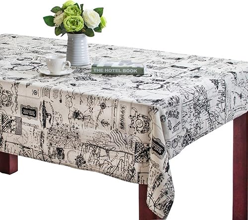 Miniatura 10 de Bringsine Mantel Rectangular Lavable de Algodón y Lino con Estampado de Estrella de Mar, Concha y Caracola, Mantel Vintage para Cena y Picnic,