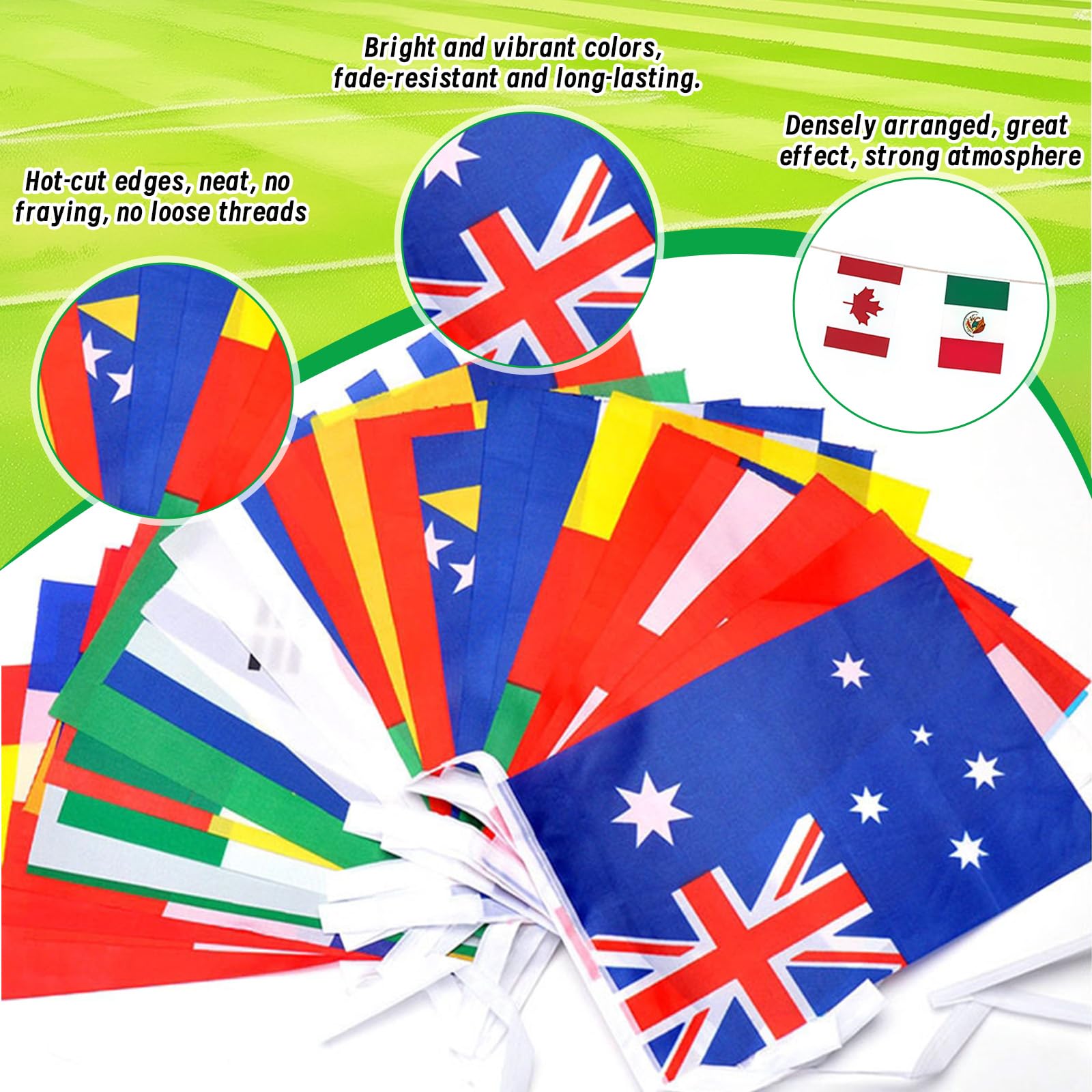 2 paquetes de 32 banderines de países para el Mundial 2026, decoración del campeonato del mundo, 20 m, guirnalda decorativa de fútbol, guirnalda decorativa de fútbol, impresión por ambos lados