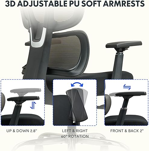 Miniatura 6 de FLEXISPOT OC4 Big and Tall Mesh Office Chair, Computer Desk Chair Adjustable Swivel Chair with Footrest Lumbar Support,Hanger Headrest and