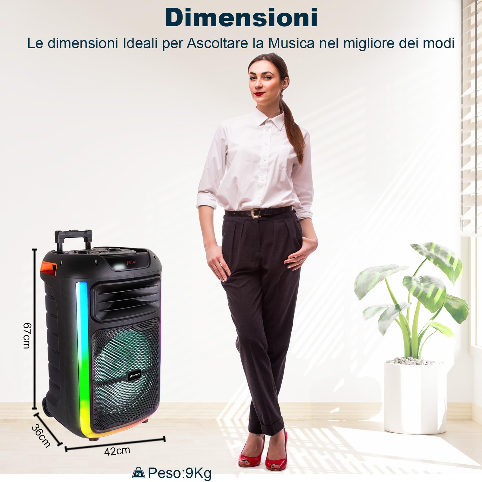 Trevi XFest XF 1400 KB Speaker Wireless 100W, Altoparlante Portatile con Microfono Con Cavo Incluso, Ingressi USB, Micro SD, AUX-IN e Guitar, Funzione TWS, Batteria Ricaricabile Integrata