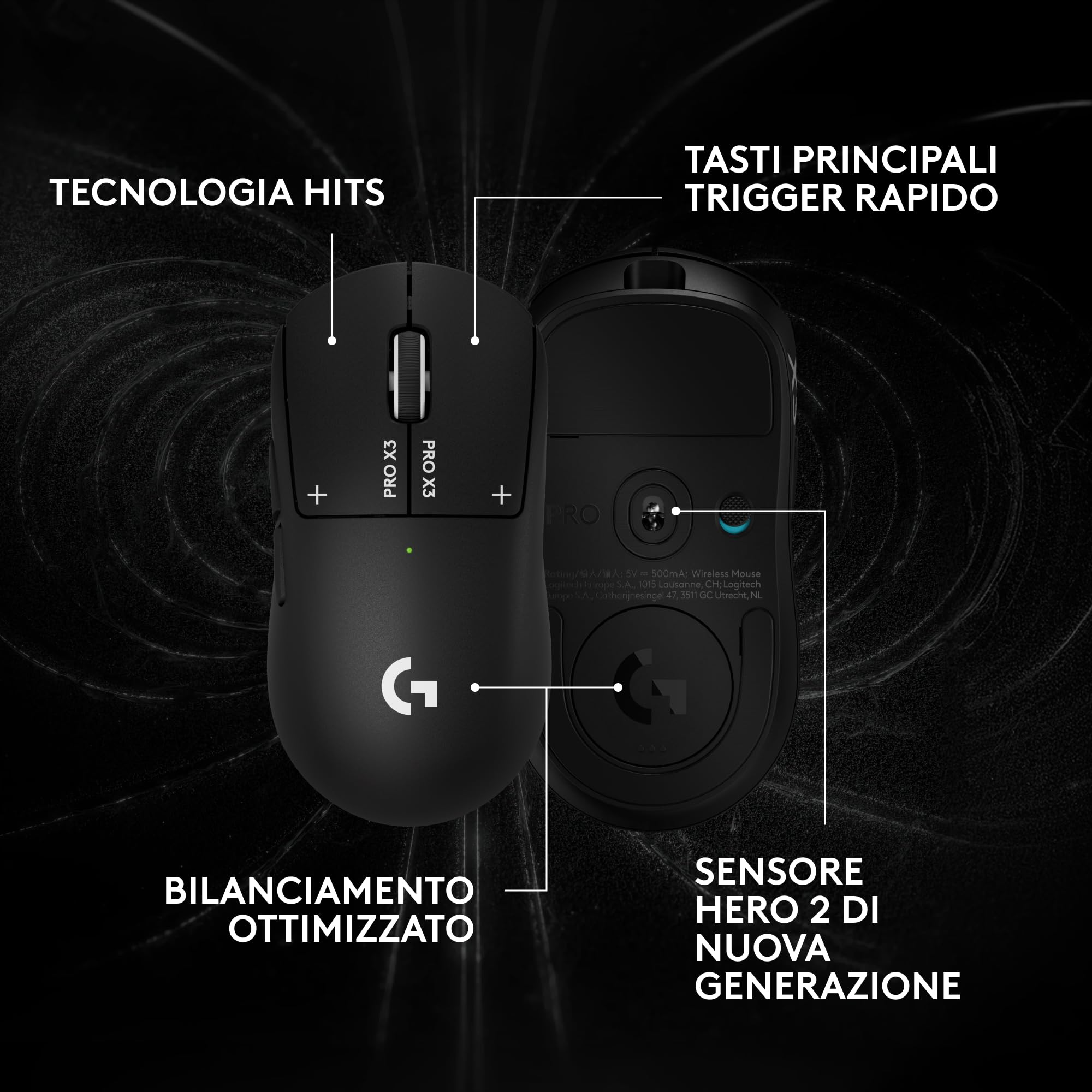 Logitech G PRO X3 SUPERSTRIKE, Mouse gaming wireless LIGHTSPEED