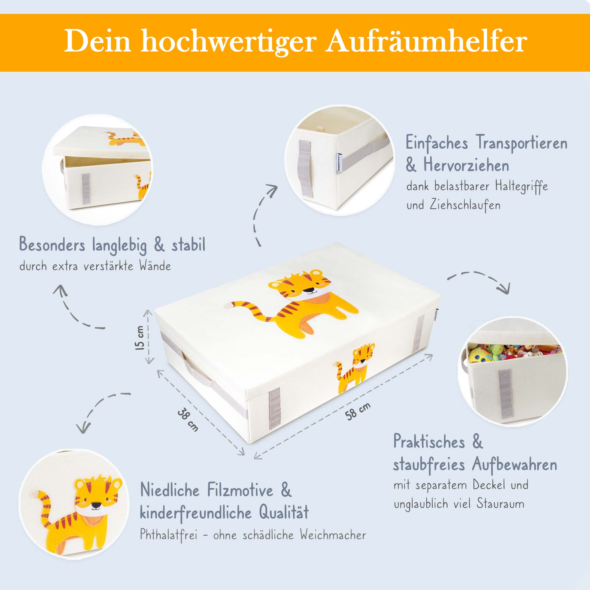 GRINSEZWERGE 2er-Set Spielzeugkiste zur Aufbewahrung unter dem Bett | Unterbettbox Kinder | Aufbewahrungsbox Kinder | große Spielzeugbox mit Deckel für Kinderzimmer | Unterbett Box Kiste flach