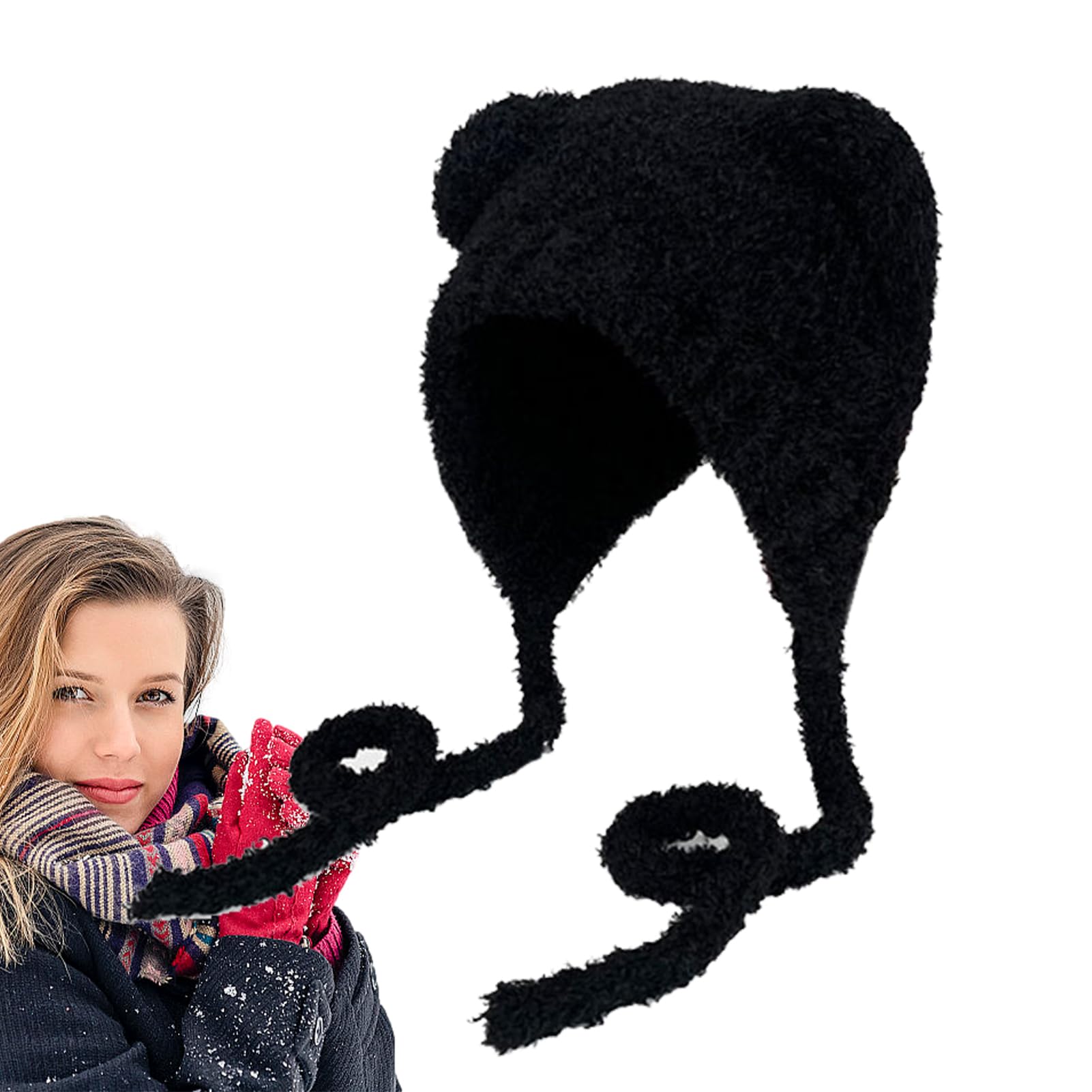 bellv Bear Ears Knit Hat,Bear Hat Adult Beanie with Size - Cute Hat to Keep Warm Wife Girlfriend Daughter