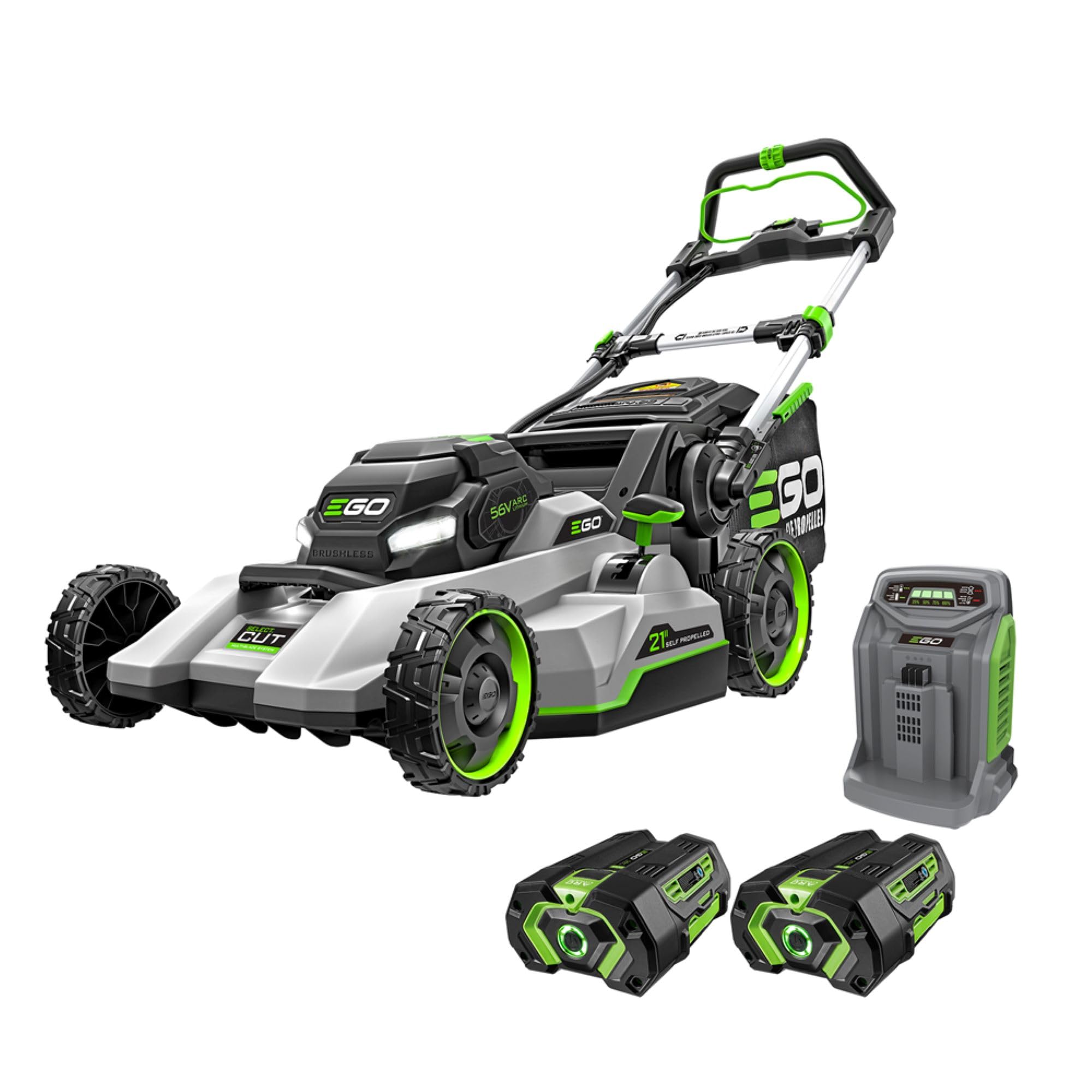 EGO POWER+ Electric Lawn Mower, Self-Propelled Cordless with Select Cut and Touch Drive, Includes (2) 56V 4.0Ah Batteries and Rapid Charger – LM2132SP-2