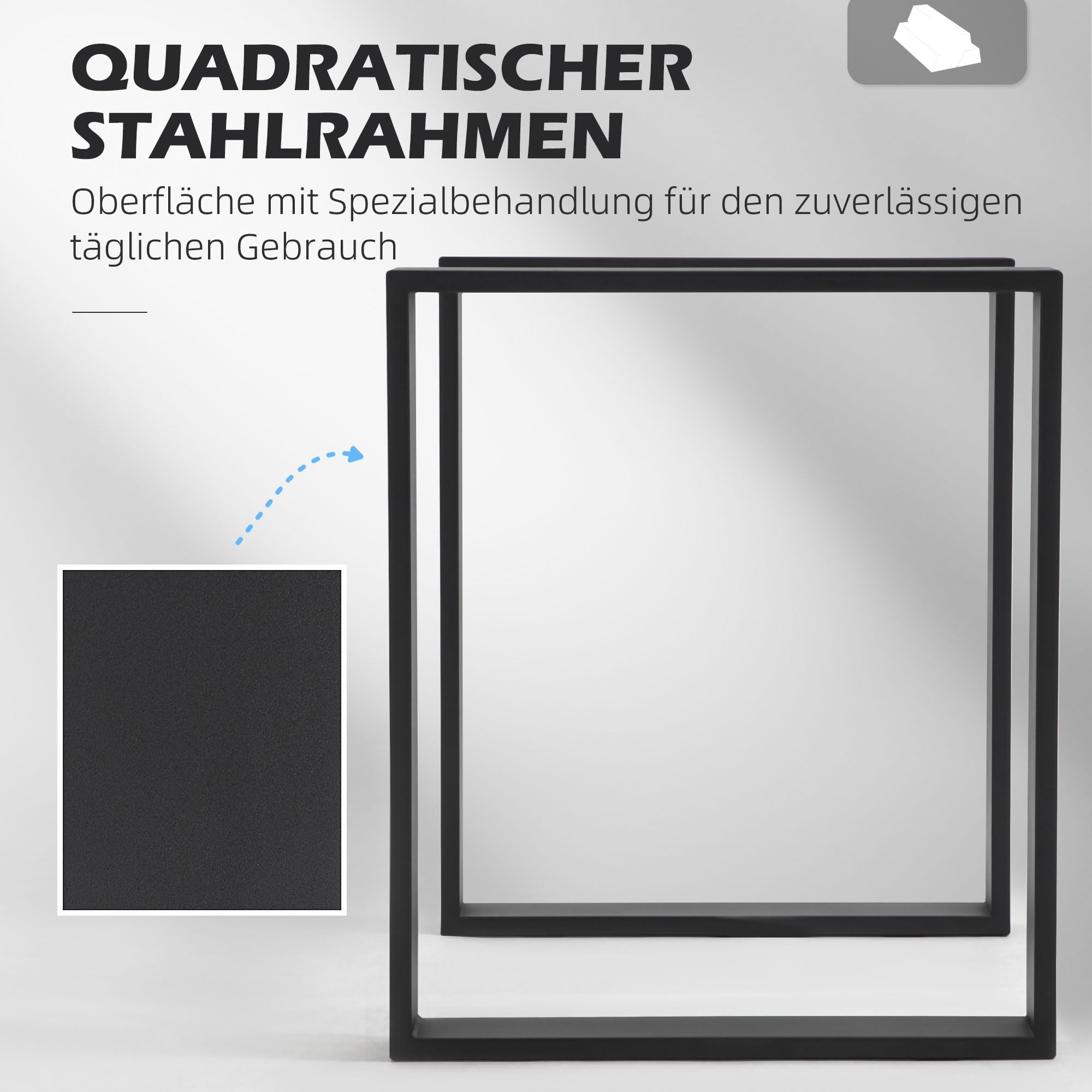 HOMCOM Tischbeine mit Bodenschoner für Esstisch 2er Set 60 x 72 cm Schwarz | Möbelfüße aus Metall, Tischgestell, Tischkufen, für Schreibtisch, Nachttisch