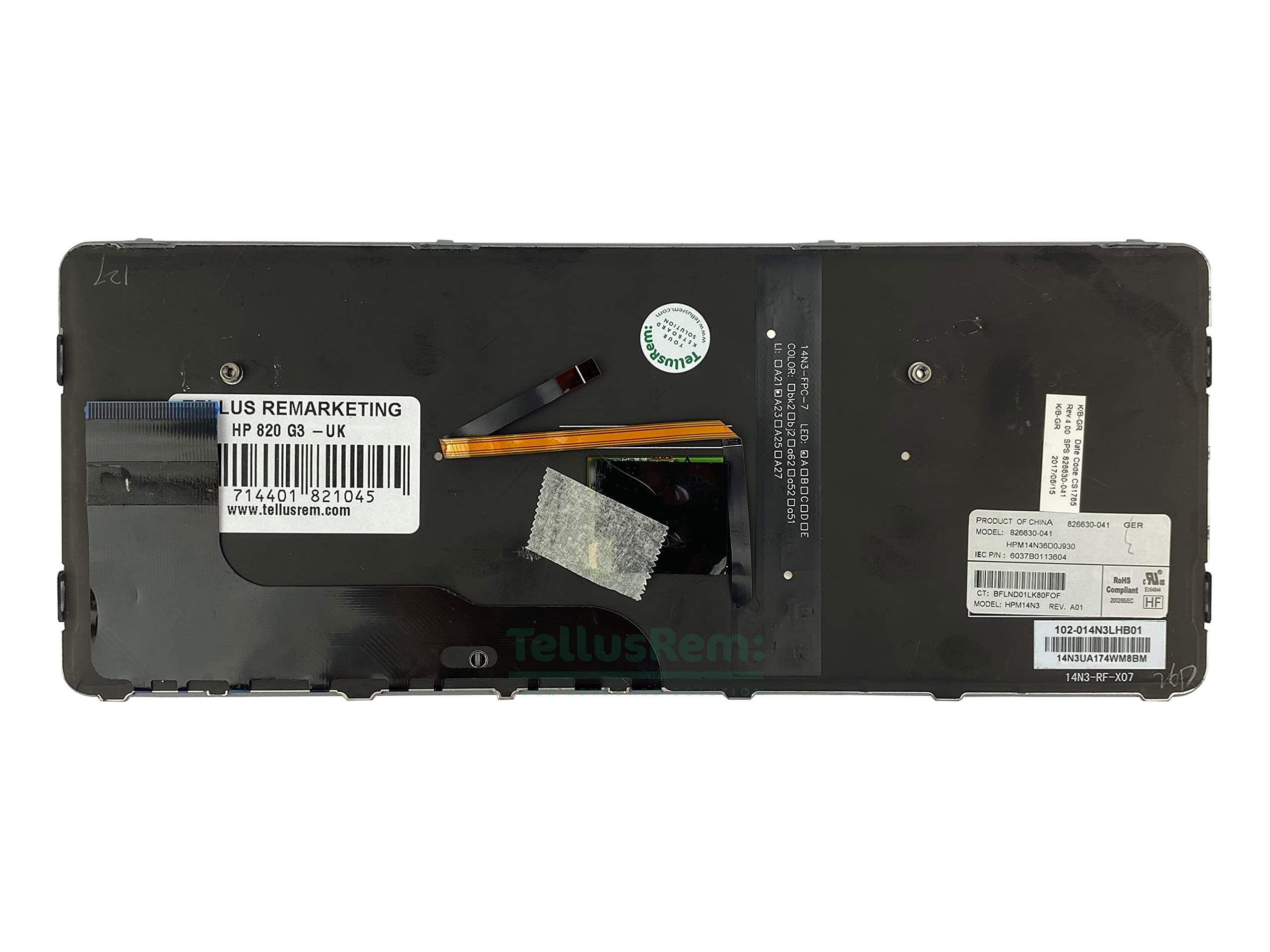 TellusRem replacement UK backlit keyboard for HP 820 G3, 820 G4, 725 G3, 725 G4