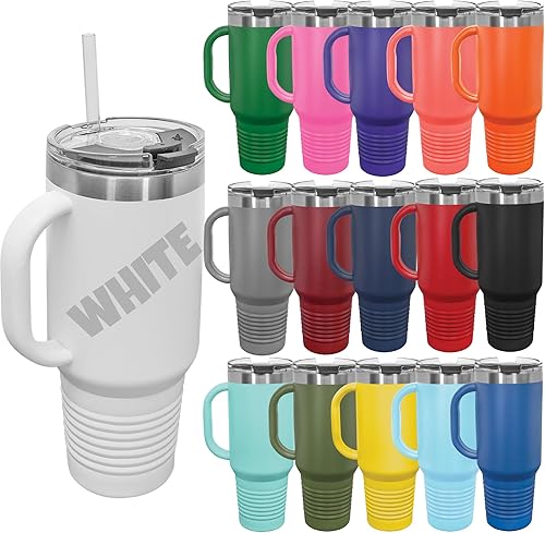 Miniatura 4 de Vaso personalizado con asa, taza de viaje personalizada de 40 onzas con tapa y pajita, grabado con láser Tumblr personalizado con nombre, logotipo o