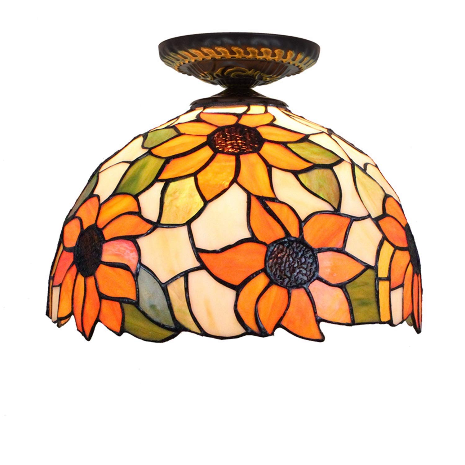 HPTHLY Stained Glass Ceiling Lighting 12" Ceiling Lights Tiffany Style Sunflower Glass Shade For Living Ceiling Lamp