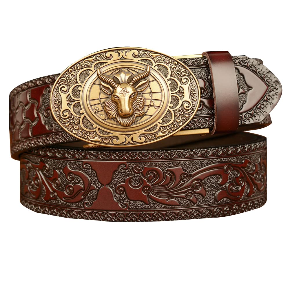 BDAYEK Men's Belt Men's Sliding Ratchet Belt Automatic Buckle Cow Leather Casual(C,120Cm/47Inch)