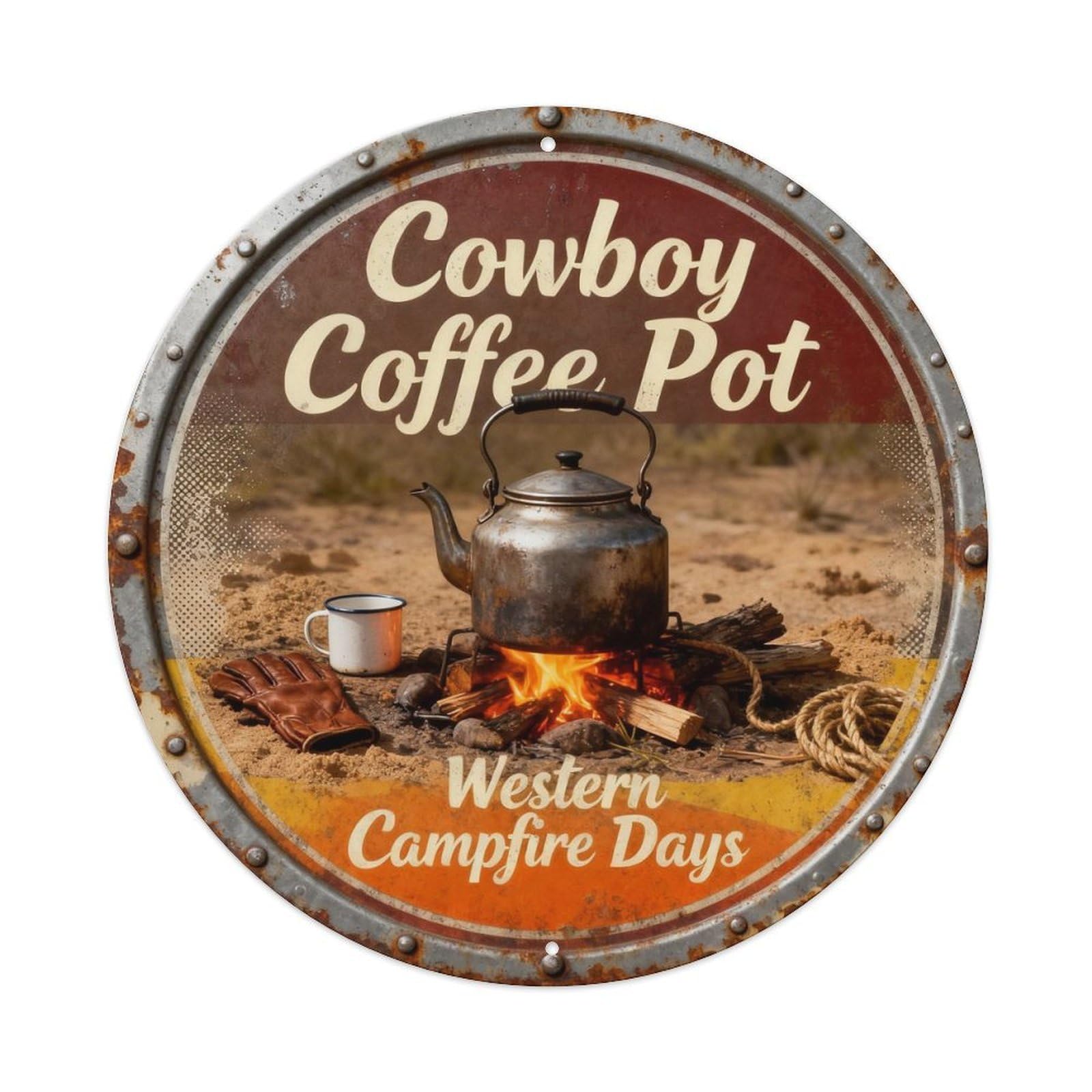 Cowboy Coffee Pot Metal Tin Sign Plaque