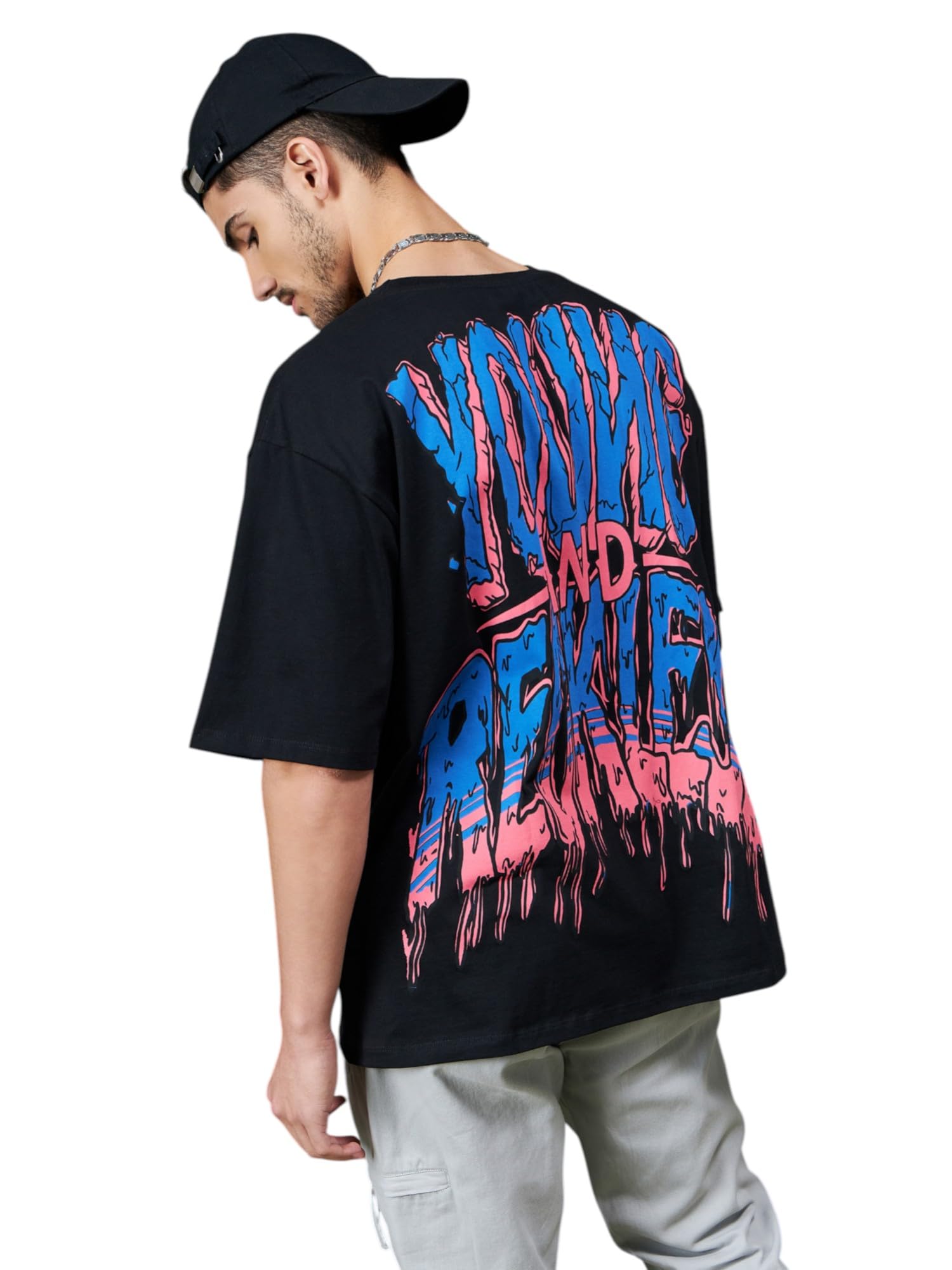 SASSAFRAS Unisex Black Young & Reckless Oversized T-Shirt in black