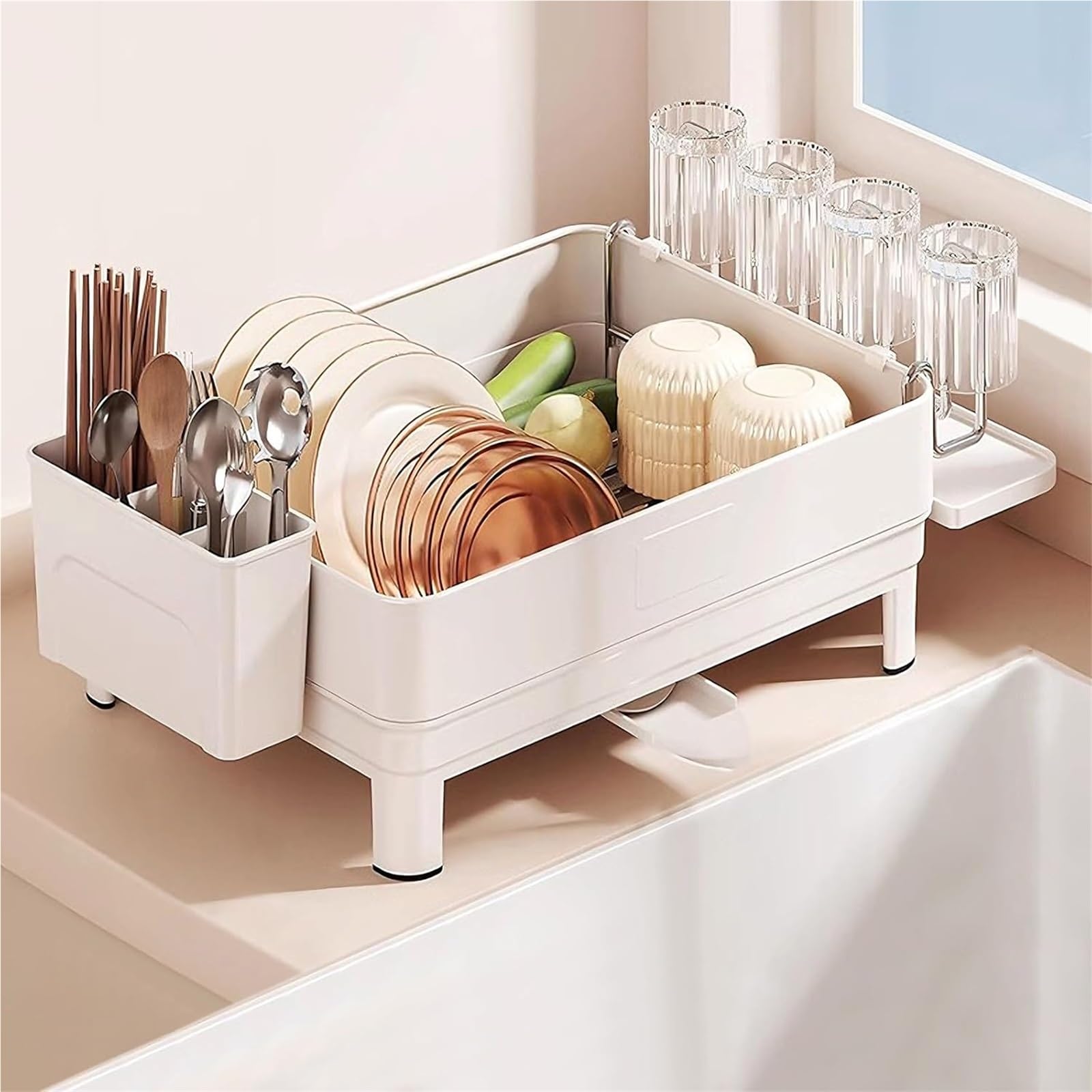 HANELREEZD draining Dish Drying Rack Versatile Brackets Space Saving Kitchen Drying Rack for Kitchen Counter Stainless Steel dish rack(White)