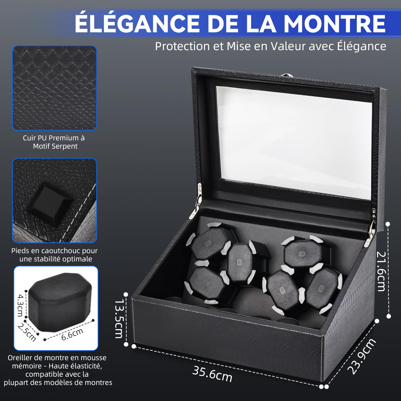 Hightall Remontoir Automatique pour 6 ou 12 Montres avec Moteur Ultra-Silencieux (<5dB)