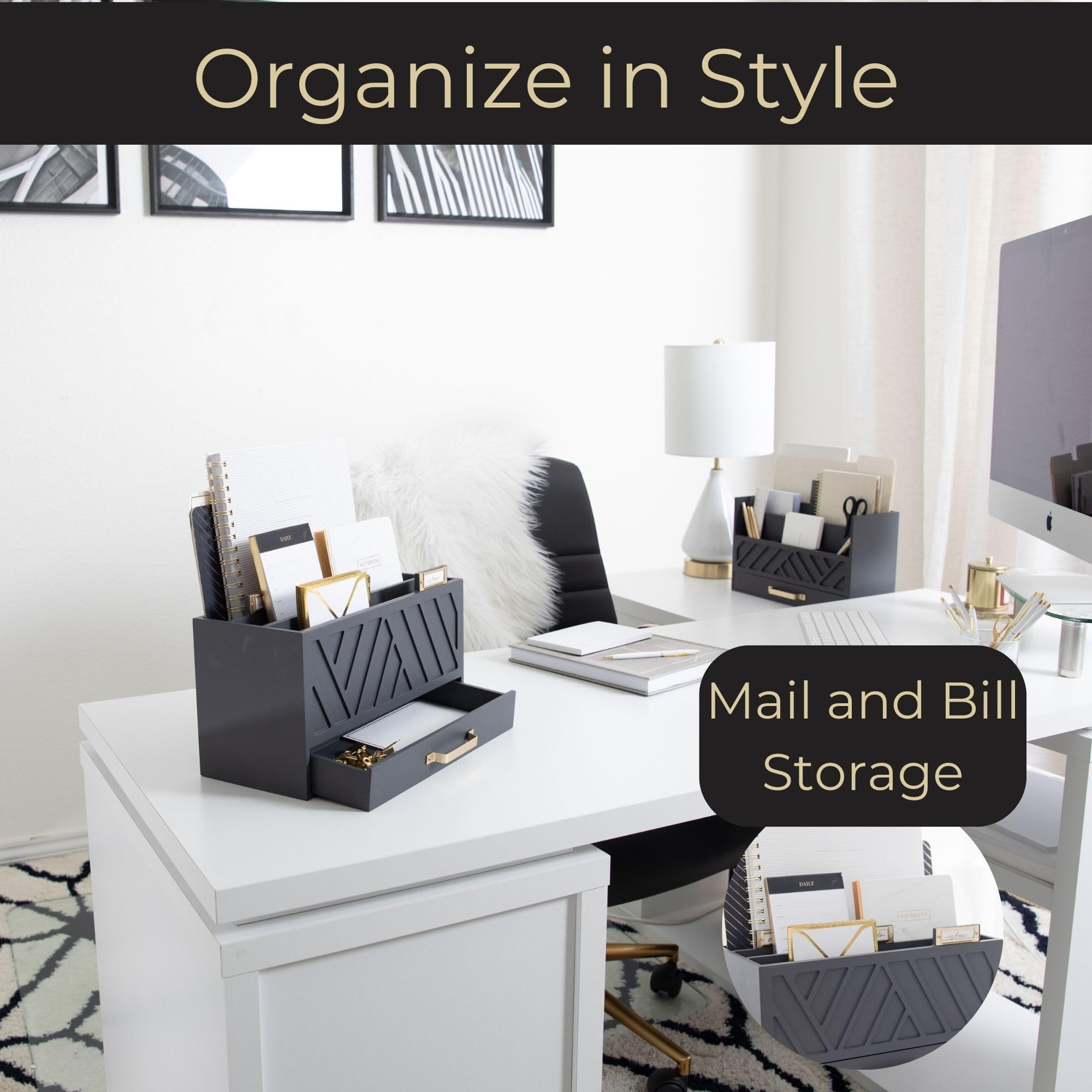 Snapklik Blu Monaco Grey Three Tier Desktop Mail Organizer