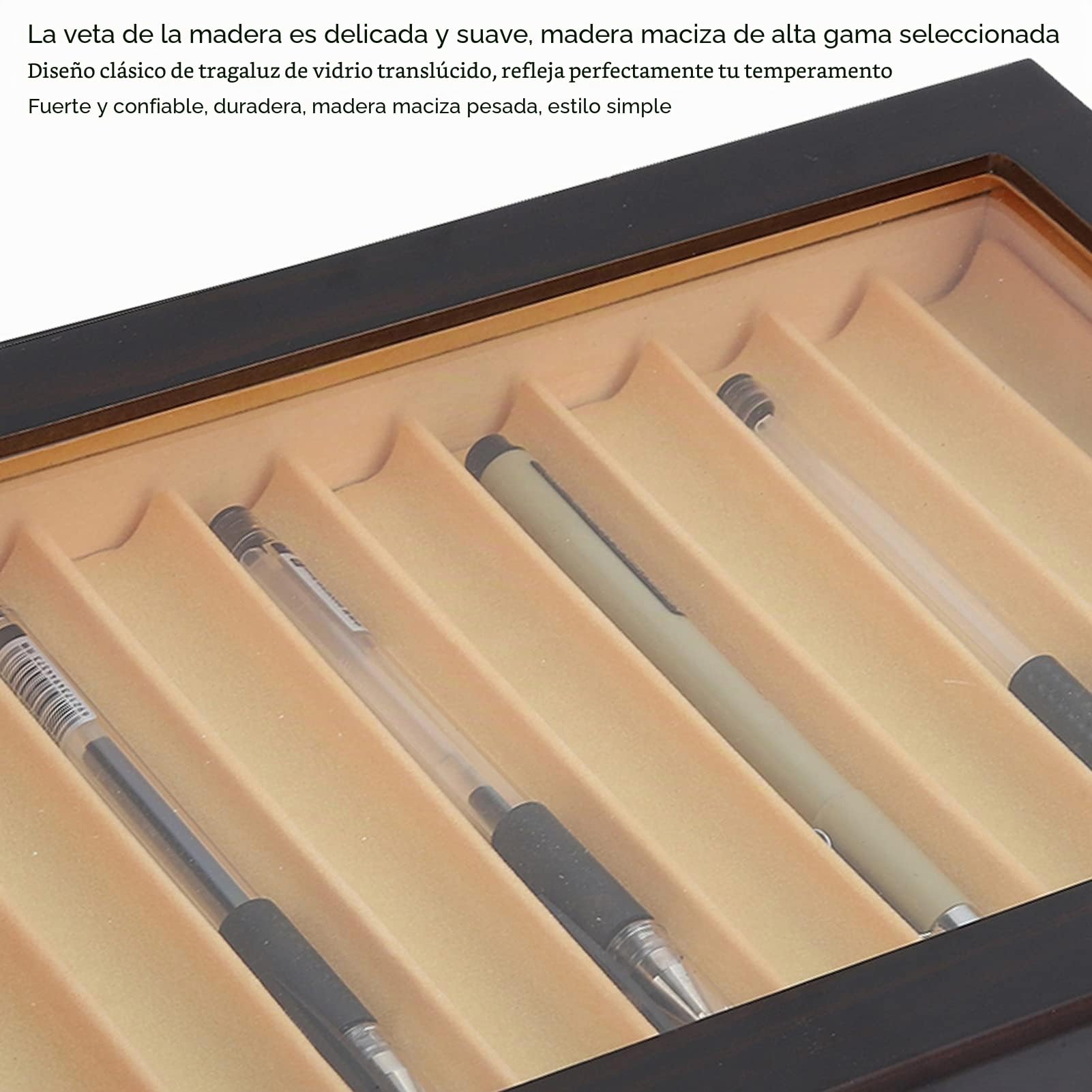 Tiiyee Estuche Estilográfica, Exhibición de Bolígrafos Pluma Organizador Portalápices Caja Colección Almacenamiento Caso Expositor 12 Ranuras Vitrina Madera Coleccionista Con Cubierta Vidrio