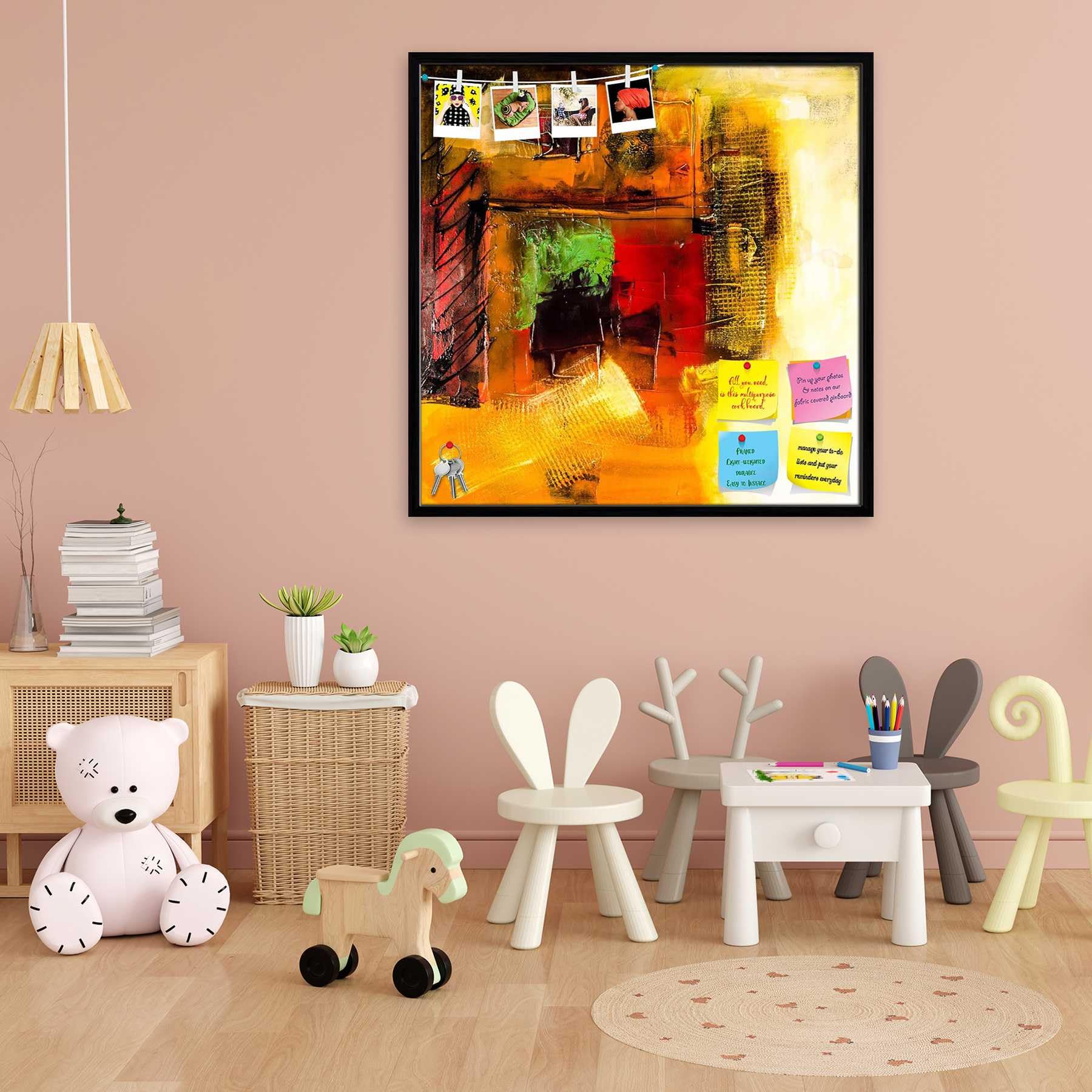 artzfolio modern abstract fine art d2 | bulletin board notice pin board | vision soft board combo with thumb push pins & sticky notes | black frame | 12 x 12 inch (30 x 30 cms)