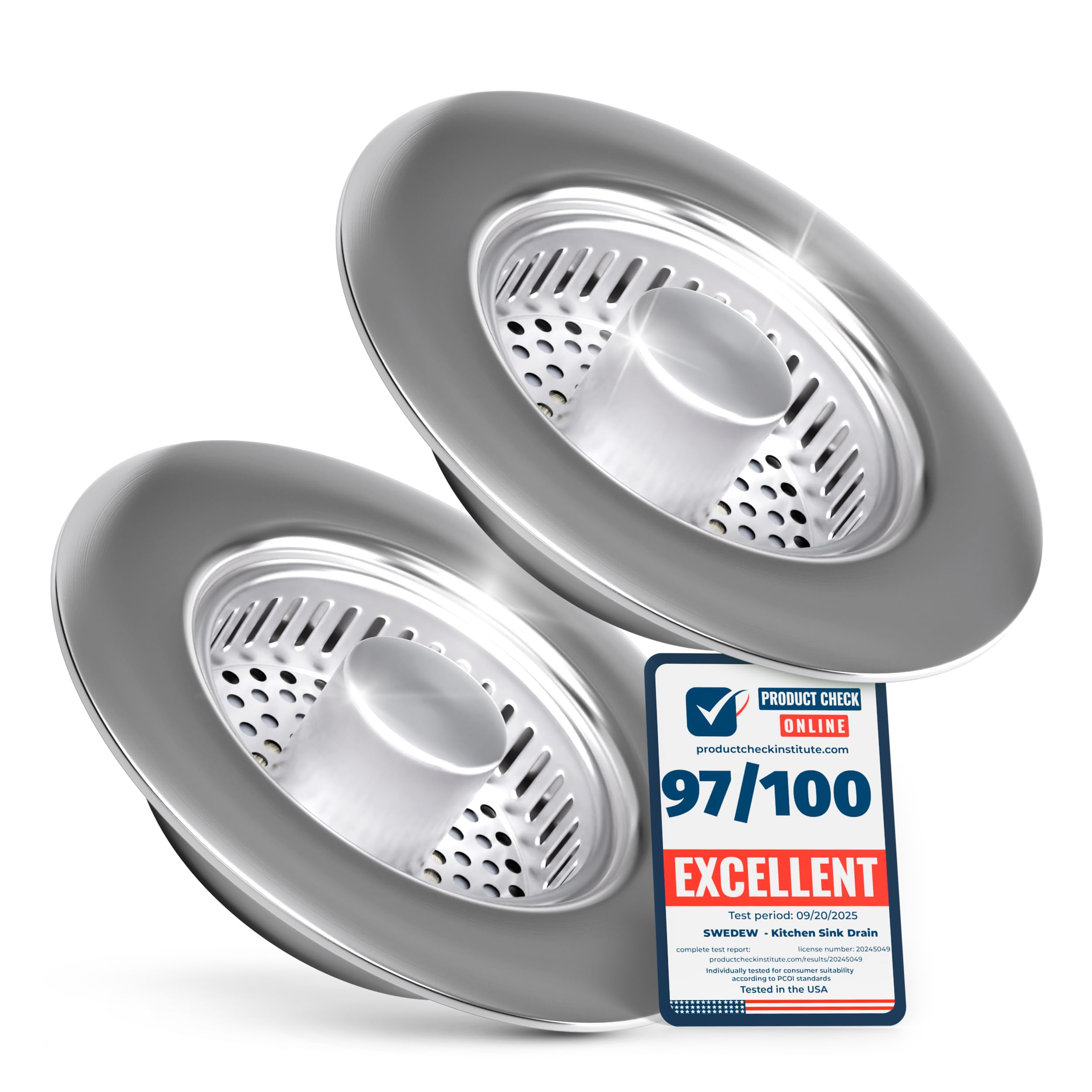 Paquete de 2 coladores de drenaje para fregadero de cocina y baño – Colador de fregadero de acero inoxidable 3 en 1, tapón de fregadero, escurridores de platos, filtro de enchufe pequeño, cubierta de