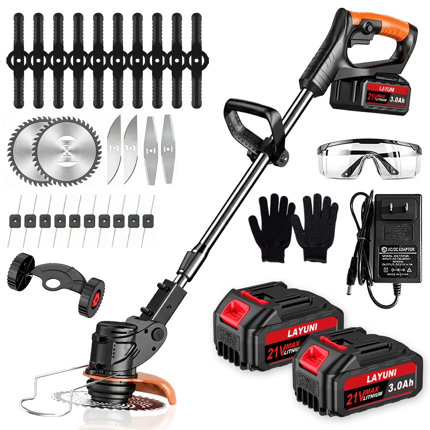Photo 1 of Cordless Wacker with Wheels, 880W Battery Powered Weed Eater with 2 x 21V Batteries, 3-in-1 Electric Grass Trimmer & Brush Cutter with 5 Types Blades, Lightweight Weed Trimmer for Lawn & Garden
