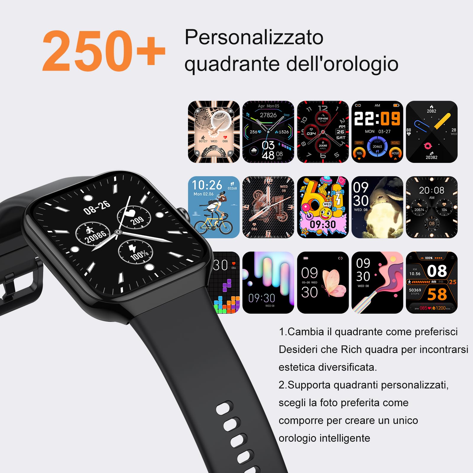 Smartwatch Herren Damen, 1.96" Fitnessuhr Herzfrequenz Schlafmonitor Schrittzähler Uhr Smart Watch, Bluetooth Anrufe, 113+Sportmodi Sportuhr, IP68 Wasserdicht Fitness Tracker für iOS Android Schwarz