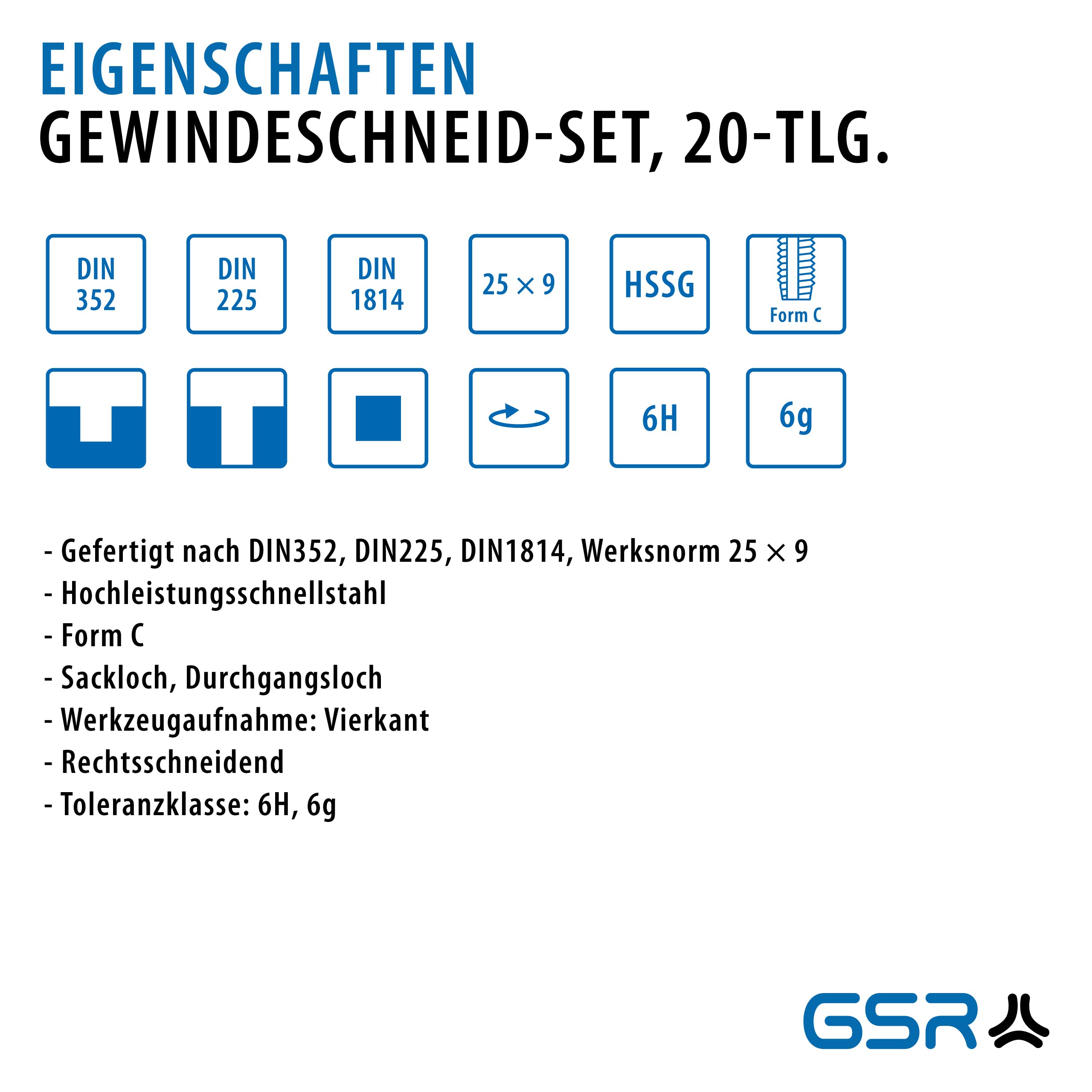 GSR Profi HSS-G 20-częściowy zestaw gwintowników, szlifowane, zestaw gwintowników M3-M12, gwintownik nacinający i narzynka wraz z akcesoriami, do gwintu wewnętrznego i zewnętrznego