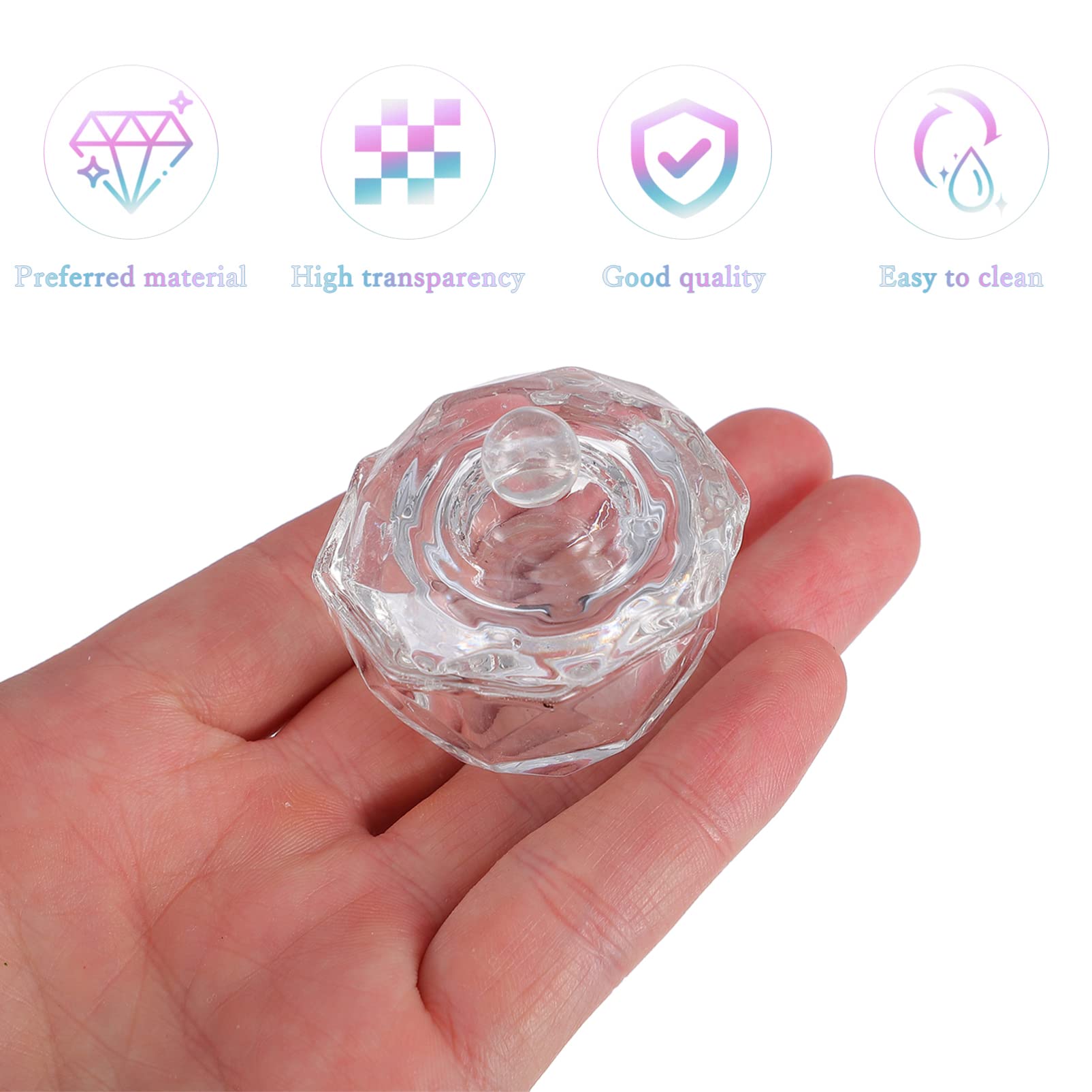 IWOWHERO 2pcs Crystal Nail Art Cups with Lid Acrylic Liquid Powder Mixing Glass Bowl