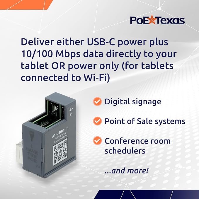 Adaptador PoE Texas de PoE+ a USB-C para Alimentación y Datos, hasta 100 m | Para Tablets y Dispositivos POS y Señalización Digital - IEEE 802.3at PoE+ a USB-C Power Delivery miniatura 2
