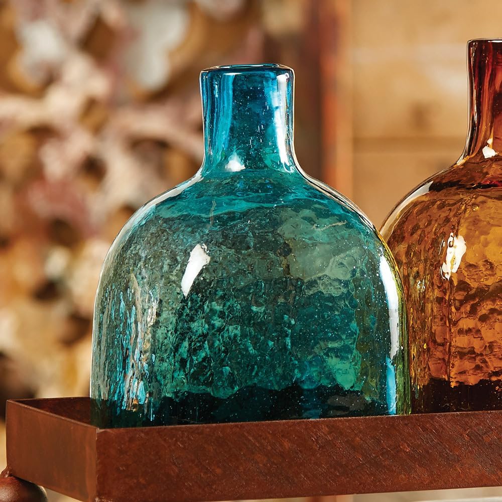 BLACK FOREST DECOR Turquoise Glass Tequila Bottle, Bottle & 8 Glasses, 9" H x 9" H