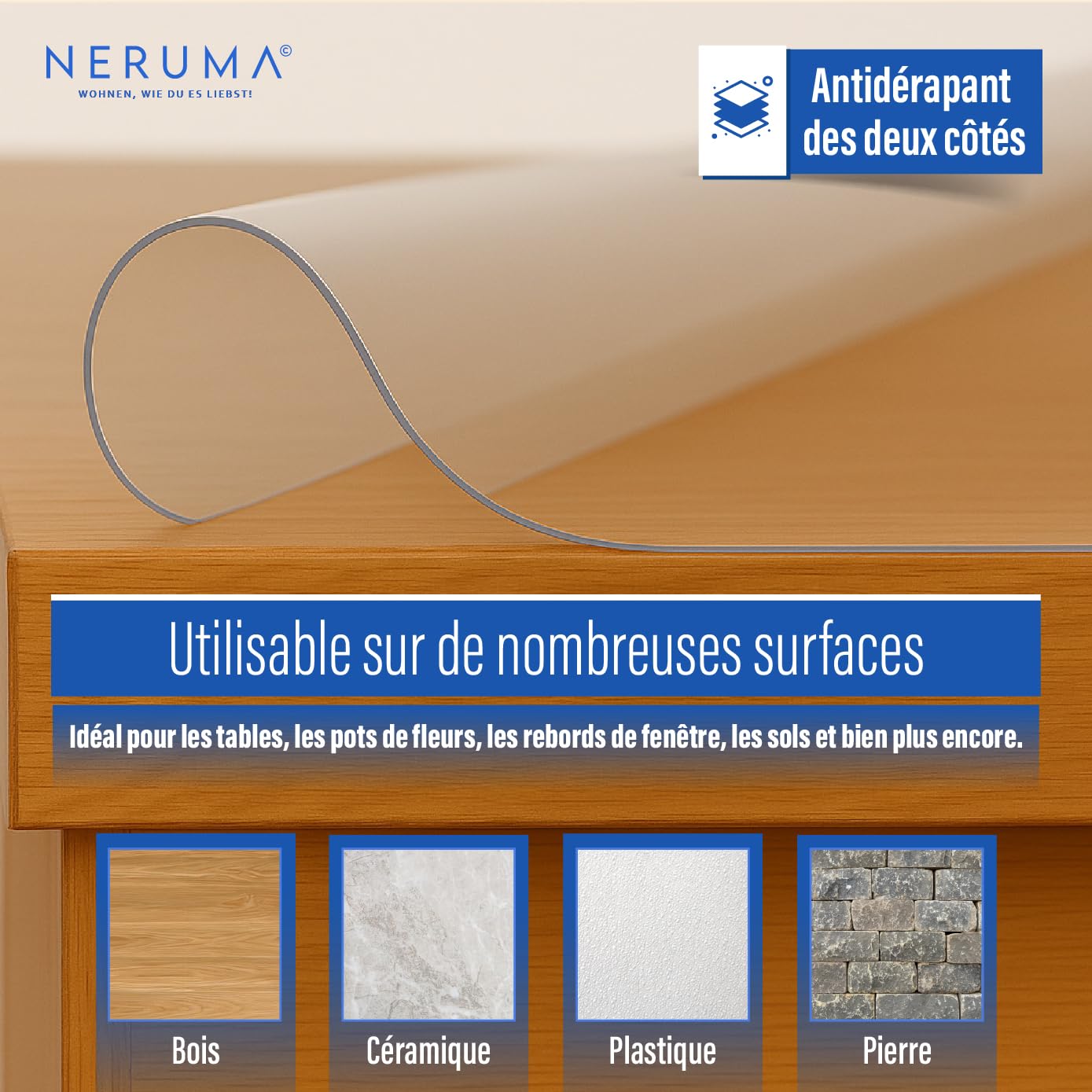 Film de protection de table transparent, nappe en film transparent, anti-taches, lavable et découpable individuellement - 2 mm