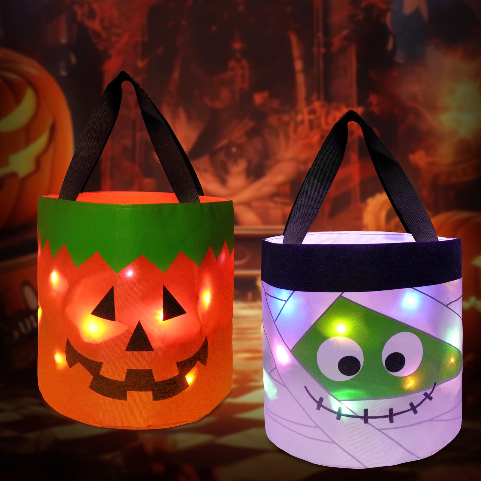 JINGTOPS Seau Halloween Bonbon Panier,Citrouille Lumineuse