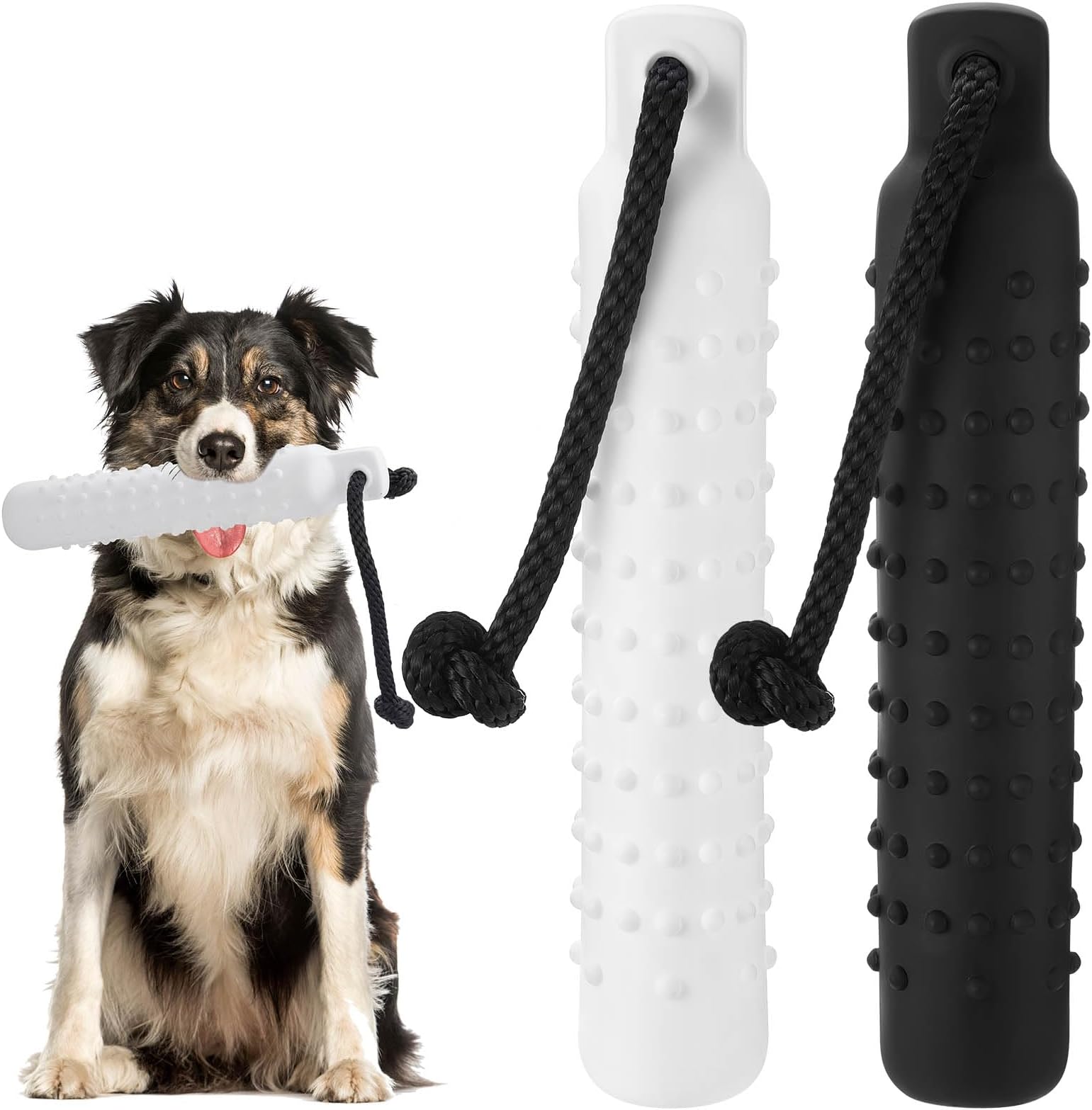 Blueweenly 2 Pcs Dog Float Bumper Toy Training Bumper, 11 x 2 Inch Puppy Retriever Dummy Lightweight for Float on the Water Pool Fetch Rope for Small, Medium, Large Dogs(White and Black)