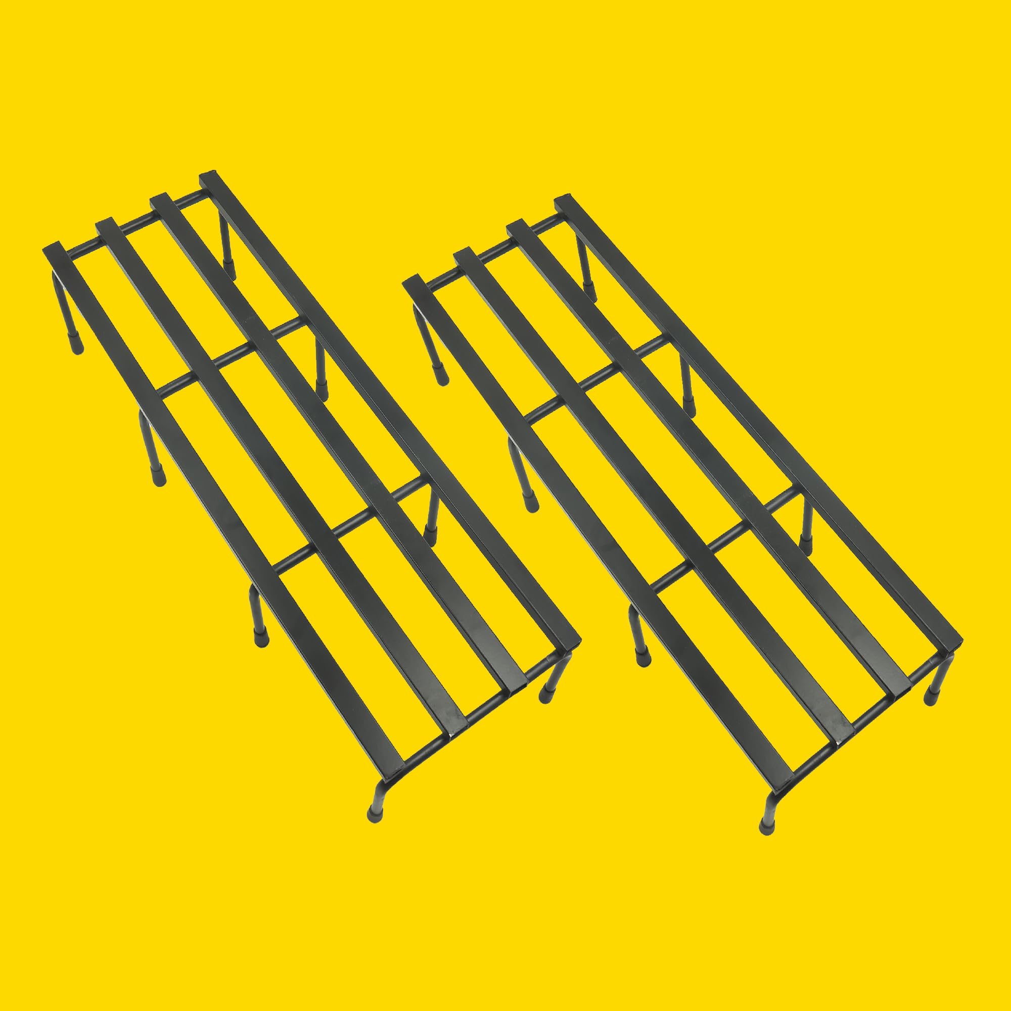 Kraft Seeds by 10CLUB Durable Metal Planter Stand - Set of 2 | Rectangular Metal Plant Stand - 24 inch (Black) | Indoor & Outdoor Home and Garden Display