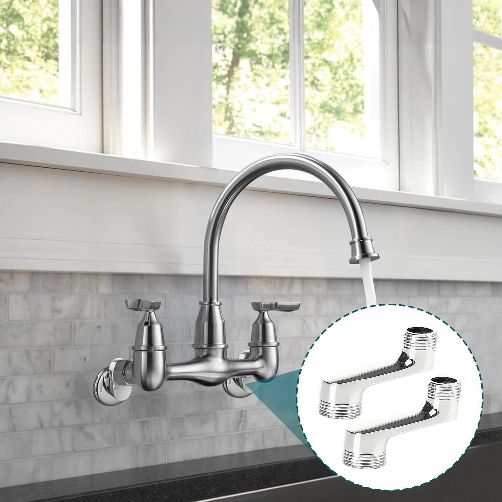 2 Piezas Excentricas Grifo, Latón G1/2 a G3/4 Conexión de Grifo en S, 42 mm de Desplazamiento, Plateado Adaptador para Ducha Ajustable, para Instalación y Ajuste de Grifos de Ducha