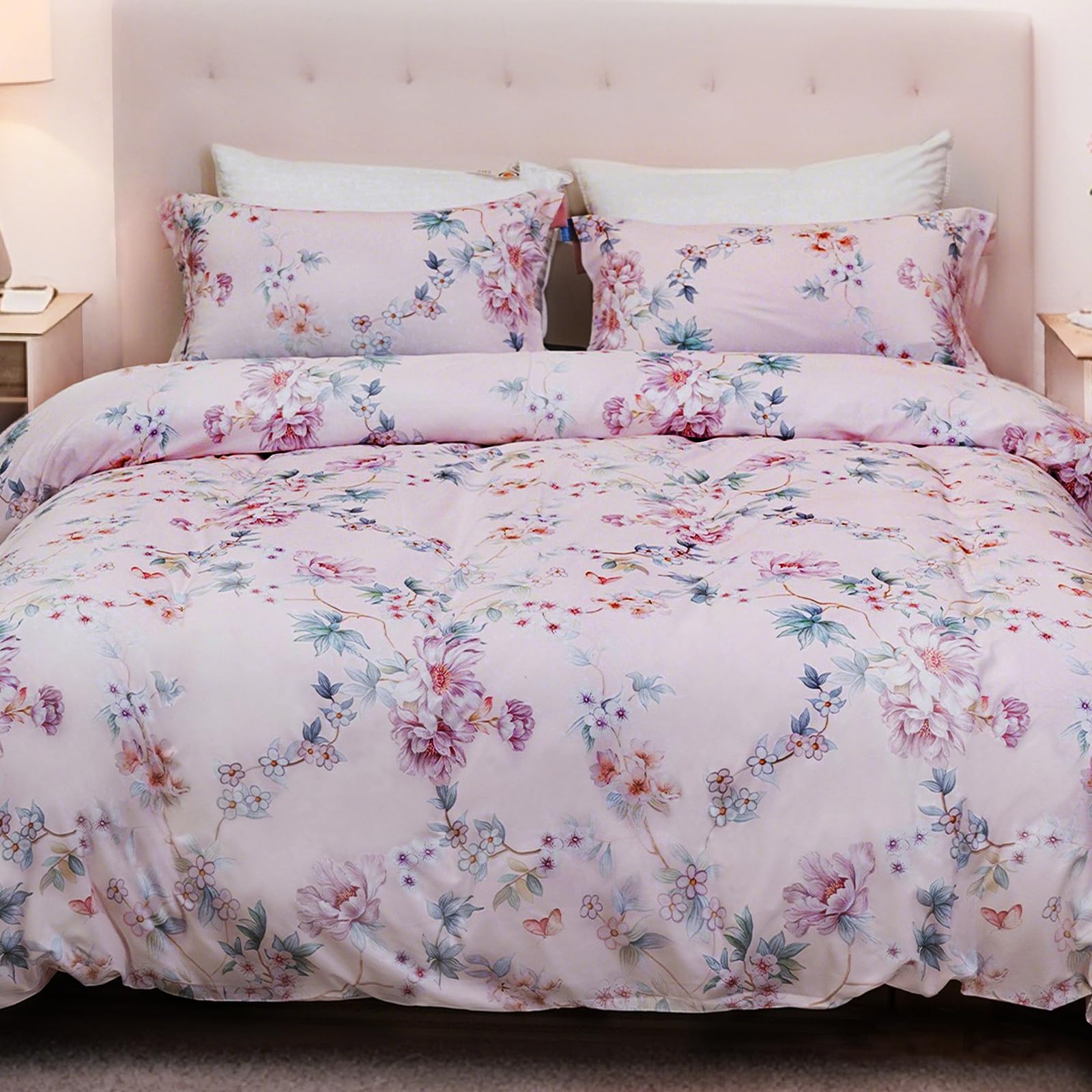 RACEKISH King Size Duvet Cover Boho Floral Microfiber White Floral Pattern Comforter Cover with Zipper Closure for All Seasons?