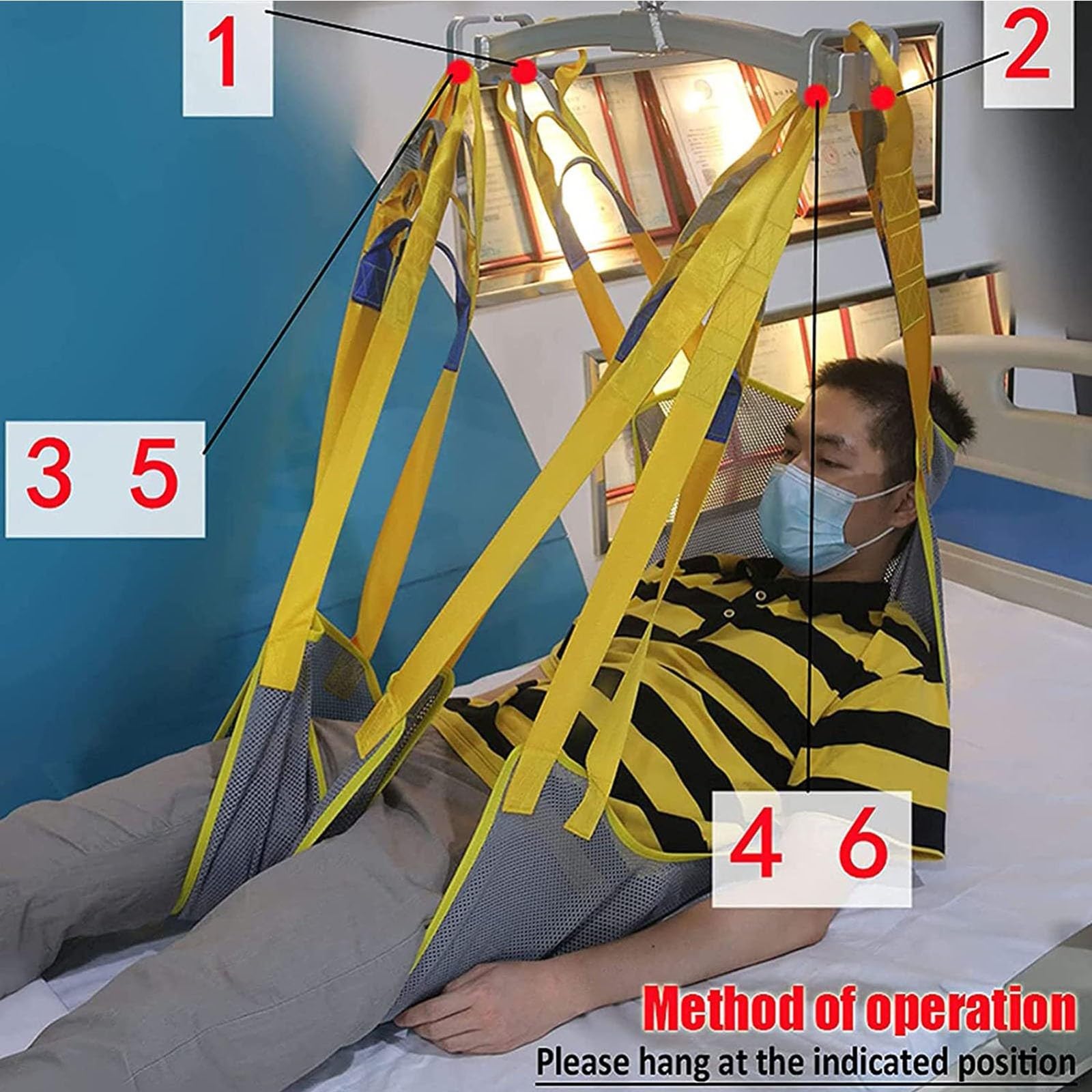 Arnés Elevación Paciente Cuerpo Completo, Gruas para Discapacitados Diseño De Pierna Dividida para Posicionamiento Y Elevación De La Cama Accesorios De Enfermer L